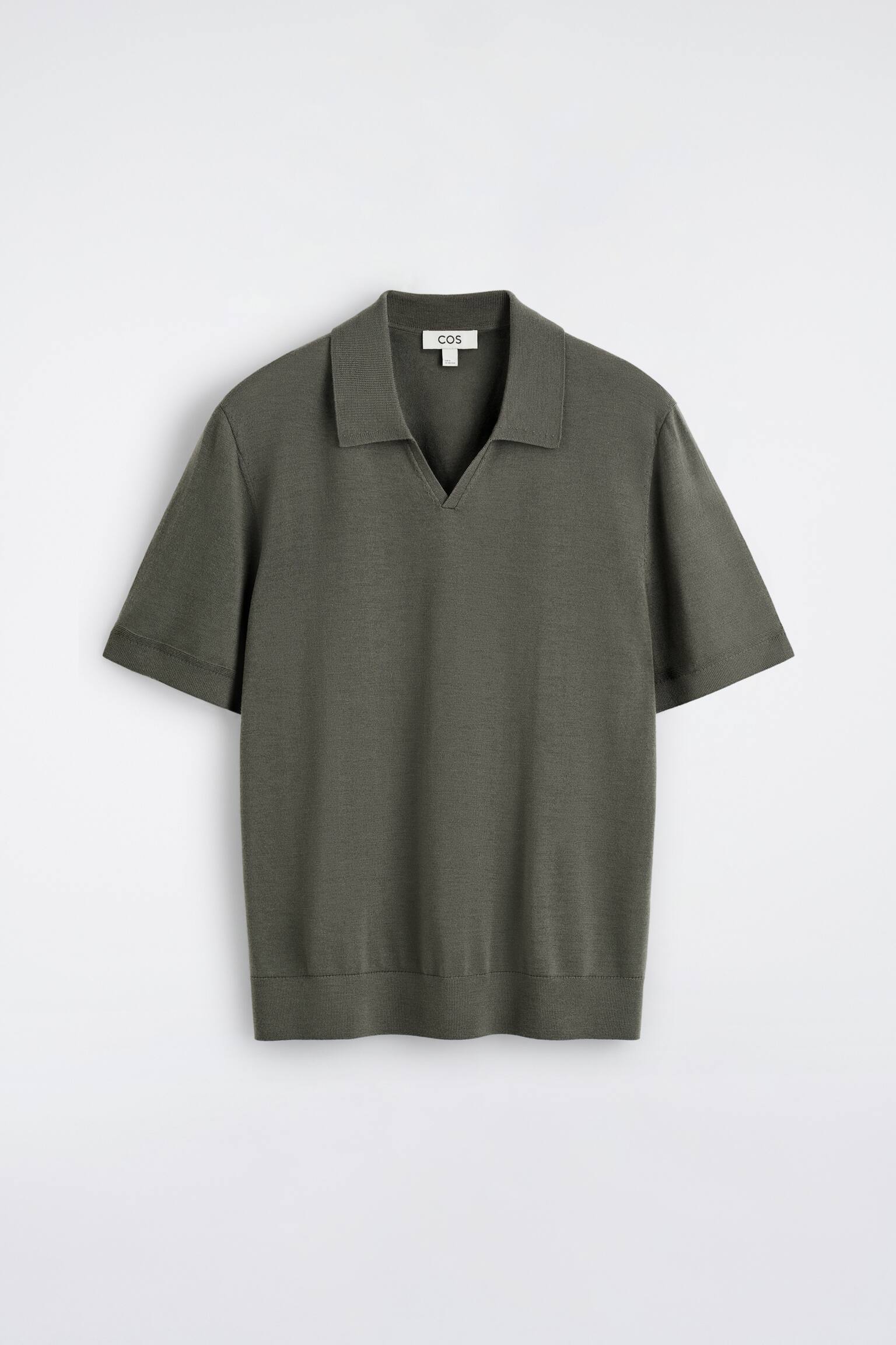 OPEN-COLLAR MERINO WOOL POLO SHIRT - KHAKI/כחול כהה - 2