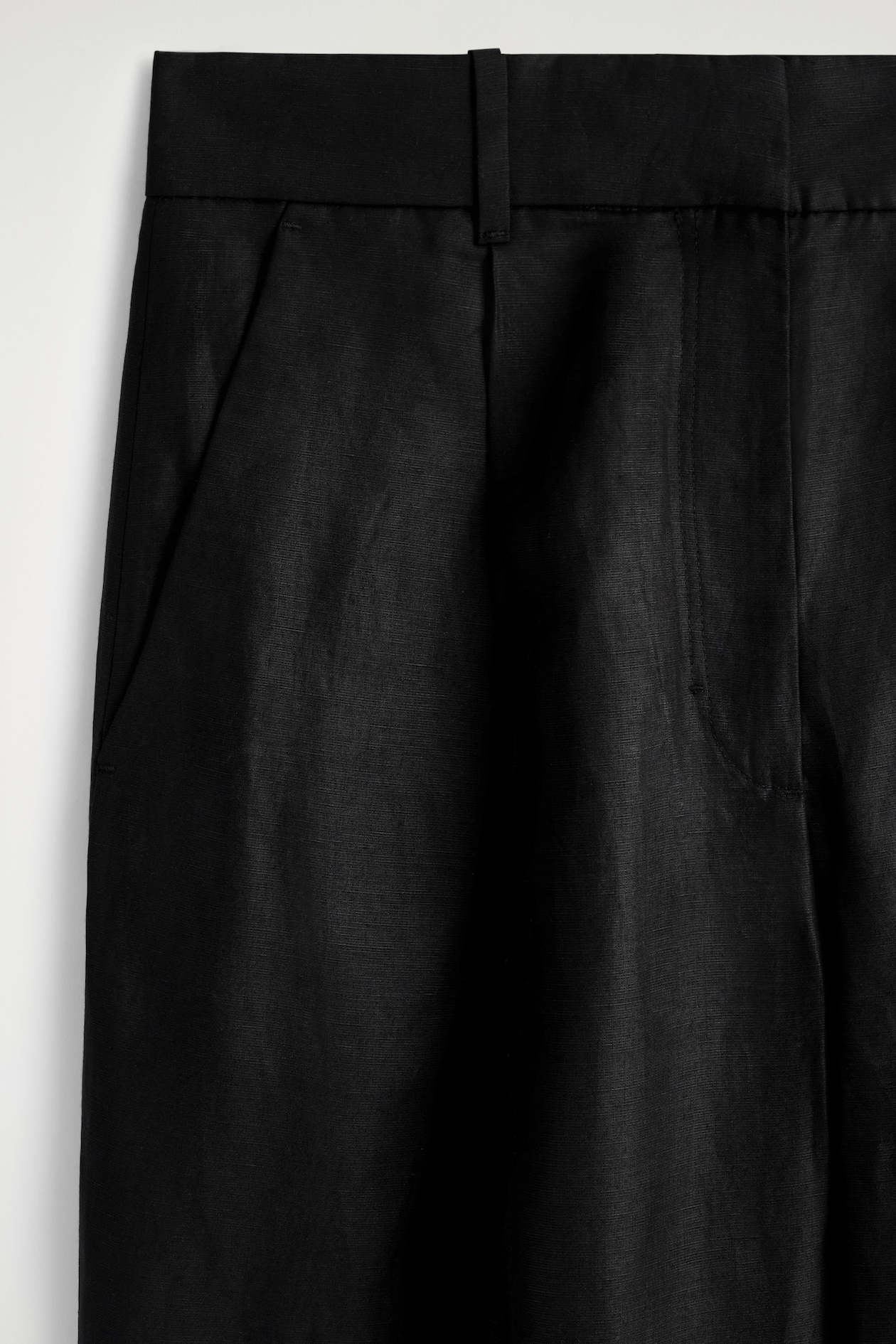 RELAXED LINEN-BLEND WIDE-LEG PANTS — BLACK MÉLANGE