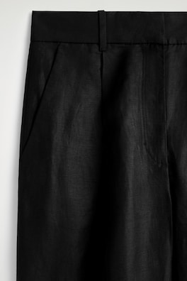 RELAXED LINEN-BLEND WIDE-LEG PANTS — BLACK MÉLANGE 5