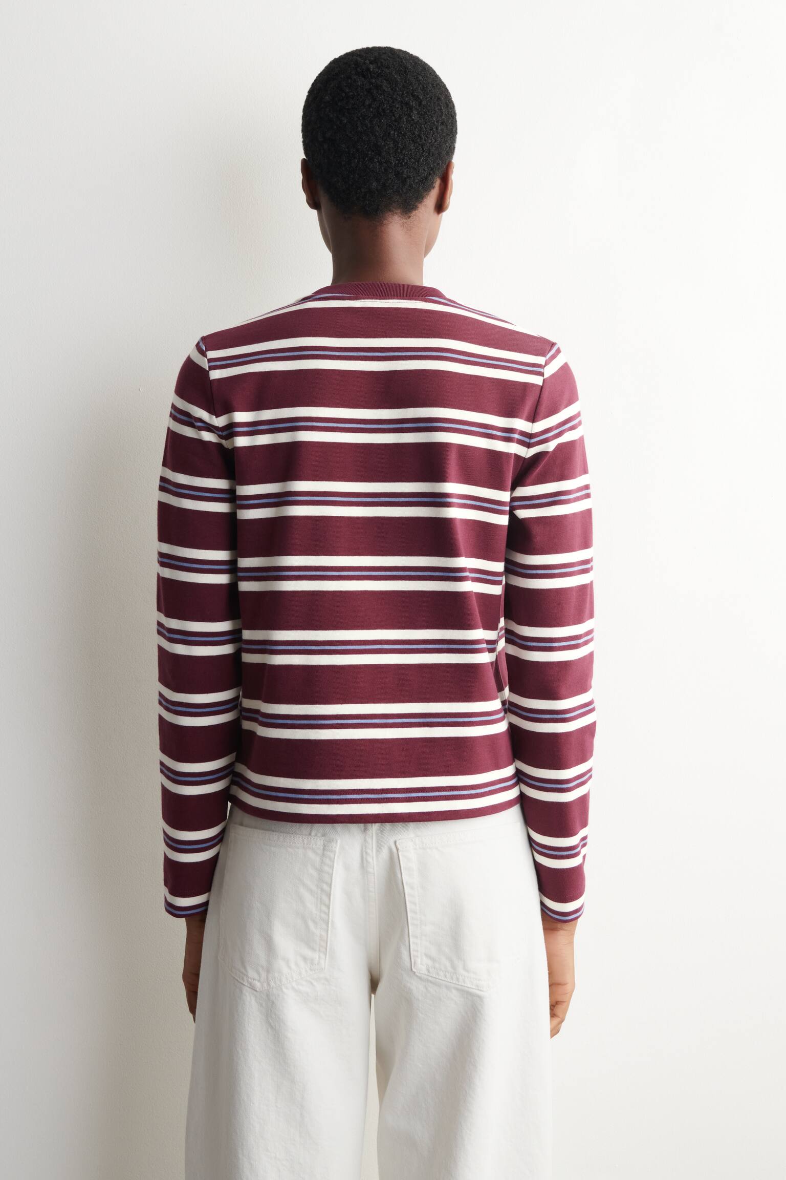 T-SHIRT À MANCHES LONGUES ÉPURÉ - BORDEAUX / RAYURES/BEIGE CHINÉ/BLEU - 5