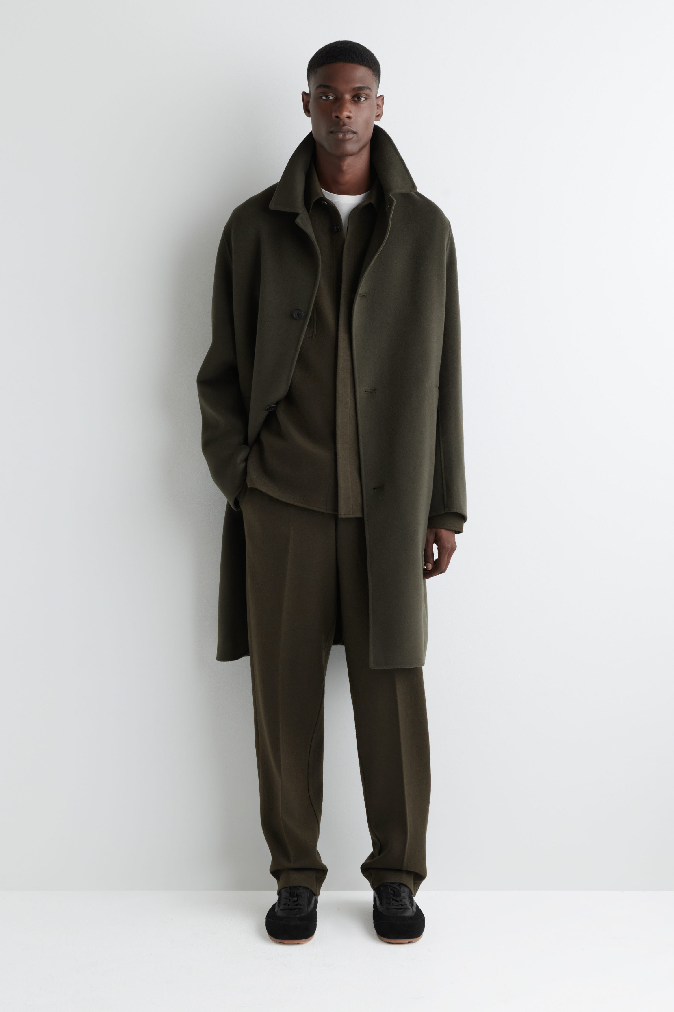 ELASTICATED BOILED-WOOL PANTS - DARK KHAKI | COS US