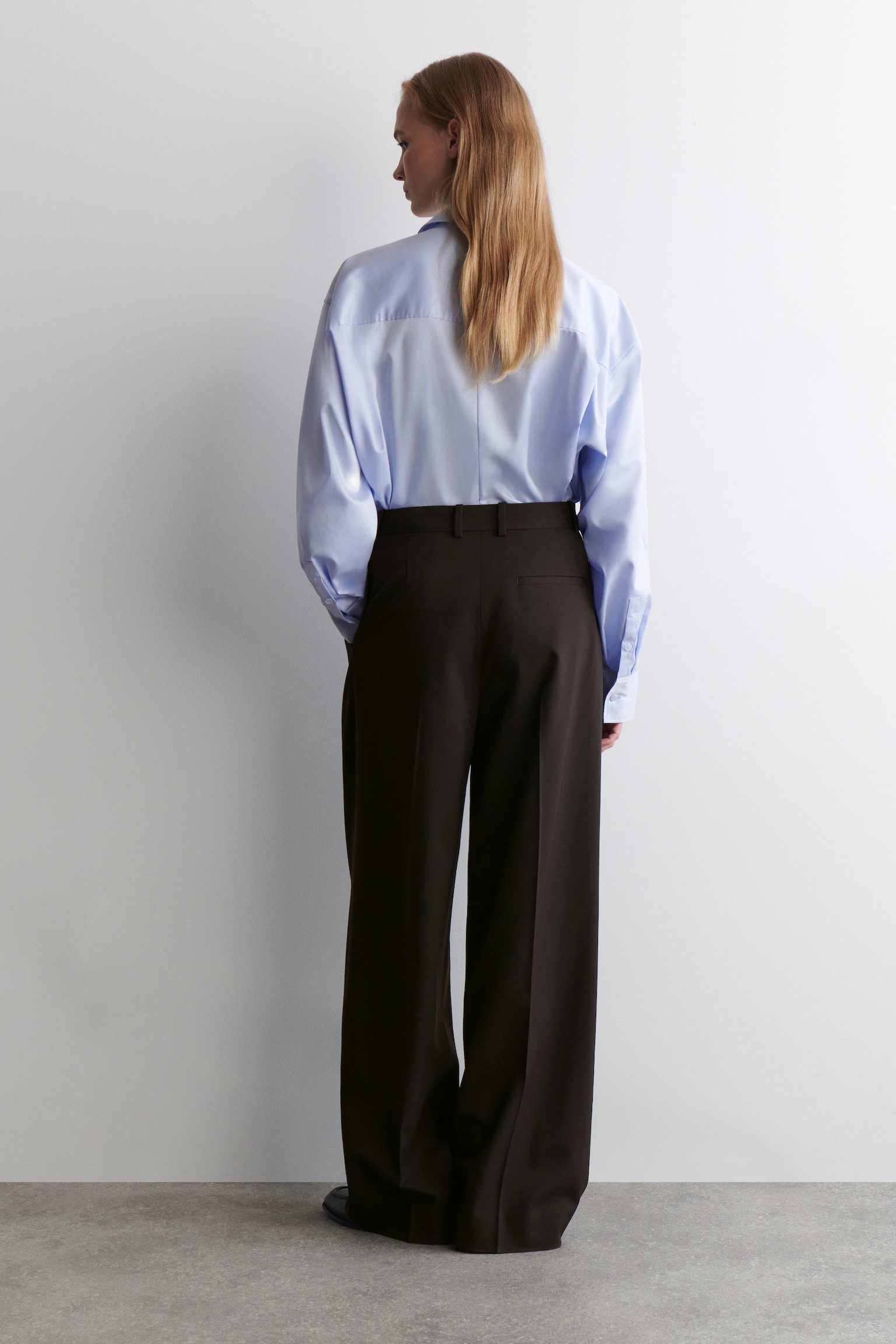 PANTALON LARGE EN SERGÉ DÉCONTRACTÉ - BRUN FONCÉ/NOIR/BLEU/GRIS/TAUPE/ROSE - 7