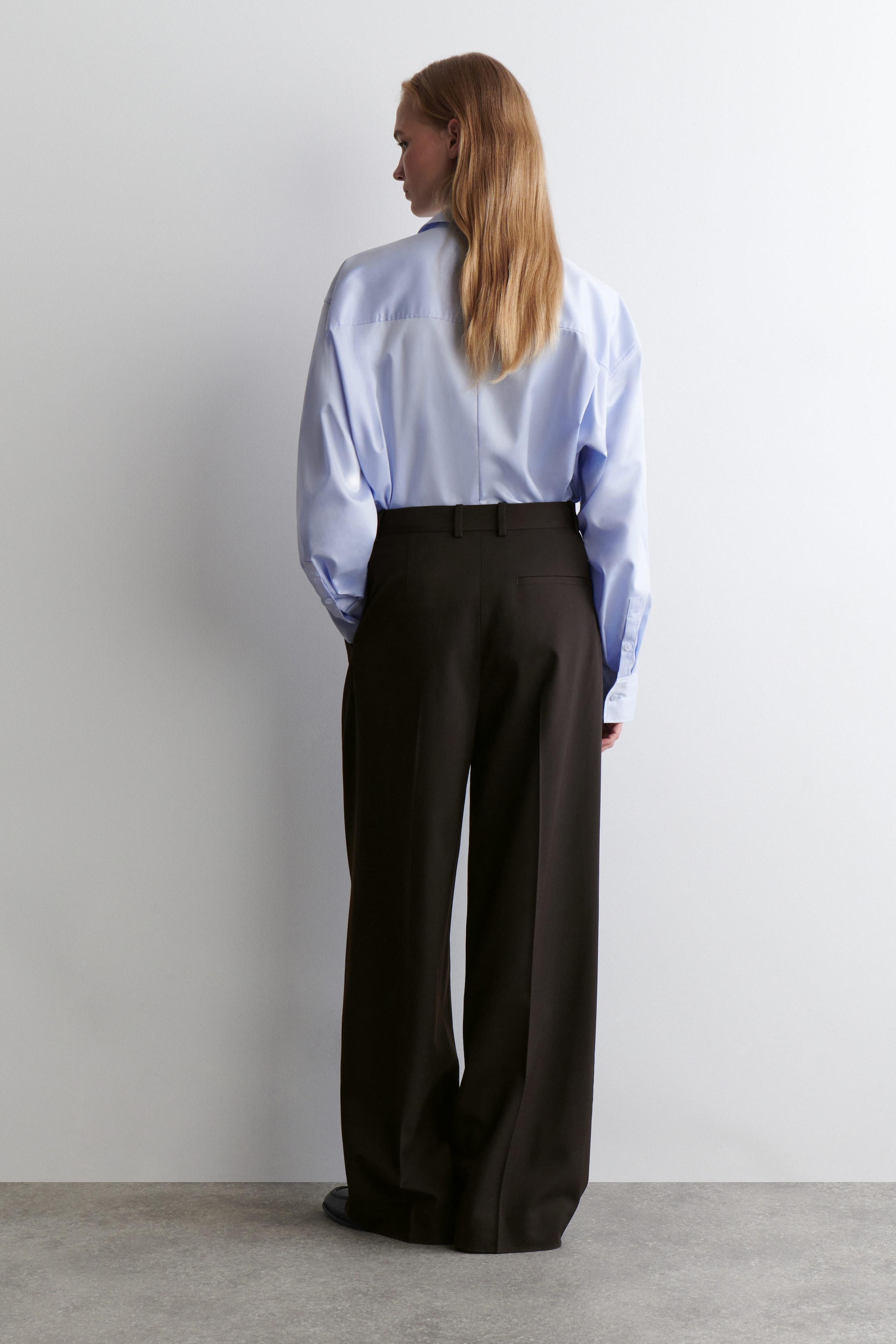 RELAXED TWILL WIDE-LEG PANTS
