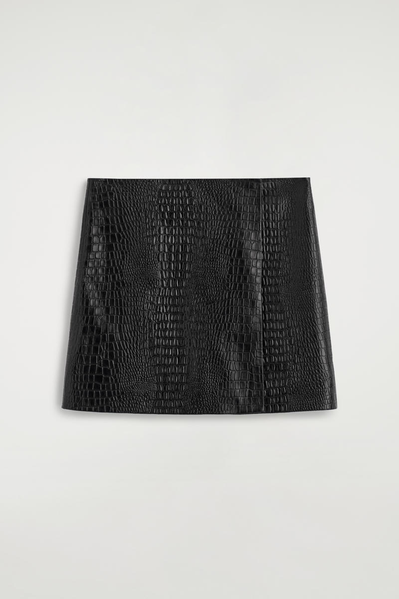 Croc-Effect Leather Mini Wrap Skirt
