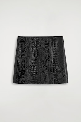 CROC-EFFECT LEATHER MINI WRAP SKIRT — BLACK 6