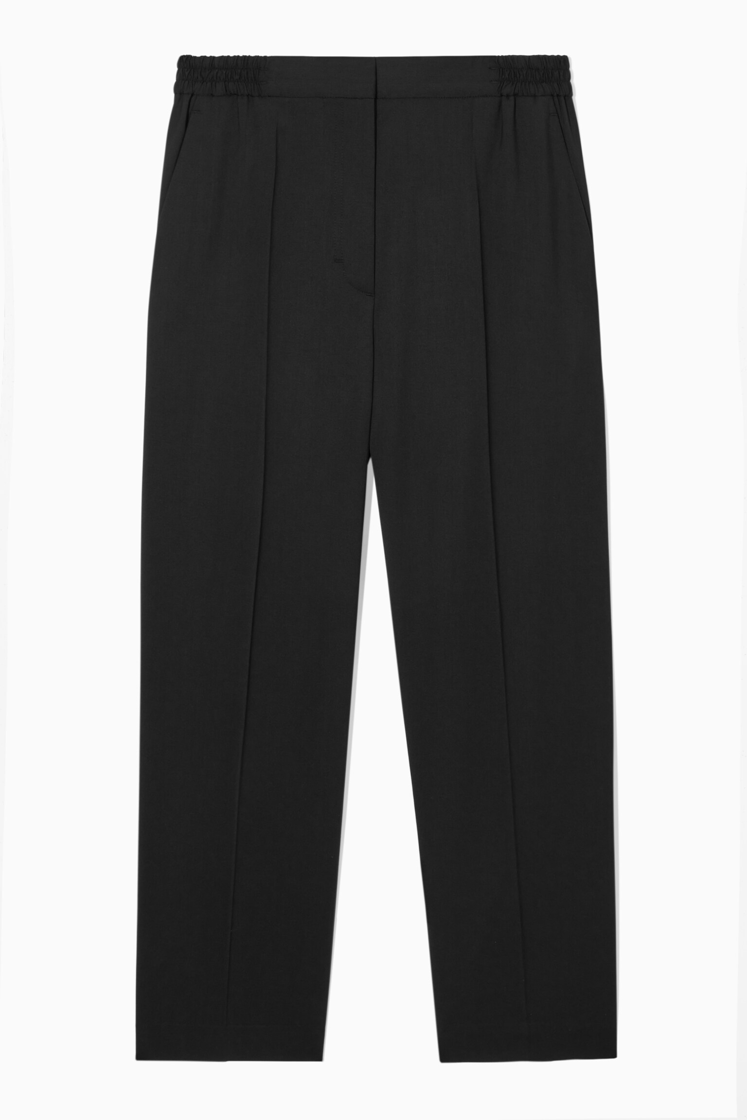 TAPERED ELASTICATED WOOL TROUSERS - BLACK - 1