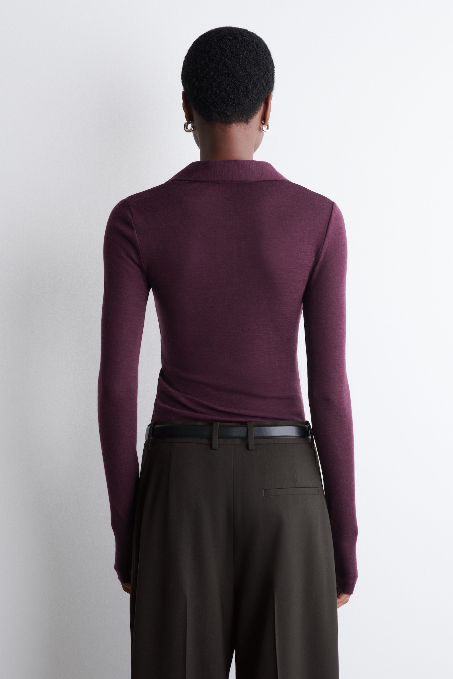 TRICOU POLO DIN LÂNĂ MERINO - BURGUND MELANJ/NEGRU - 6