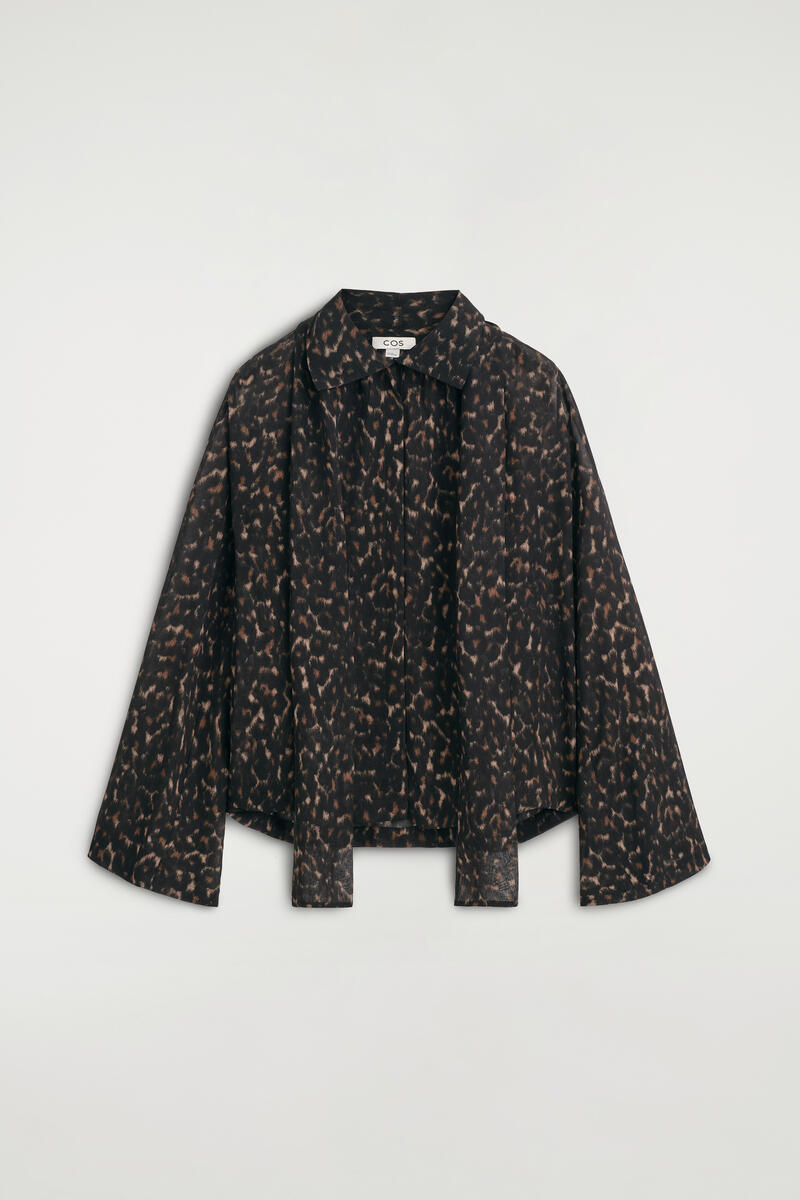 Leopard-Print Fluid Scarf-Detail Top