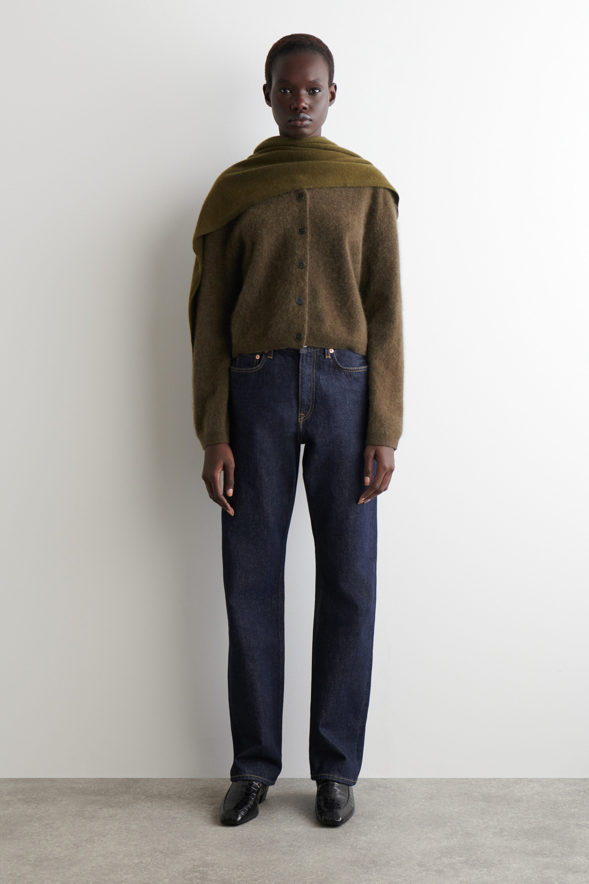 BRUSHED-CASHMERE CARDIGAN - KHAKI | COS