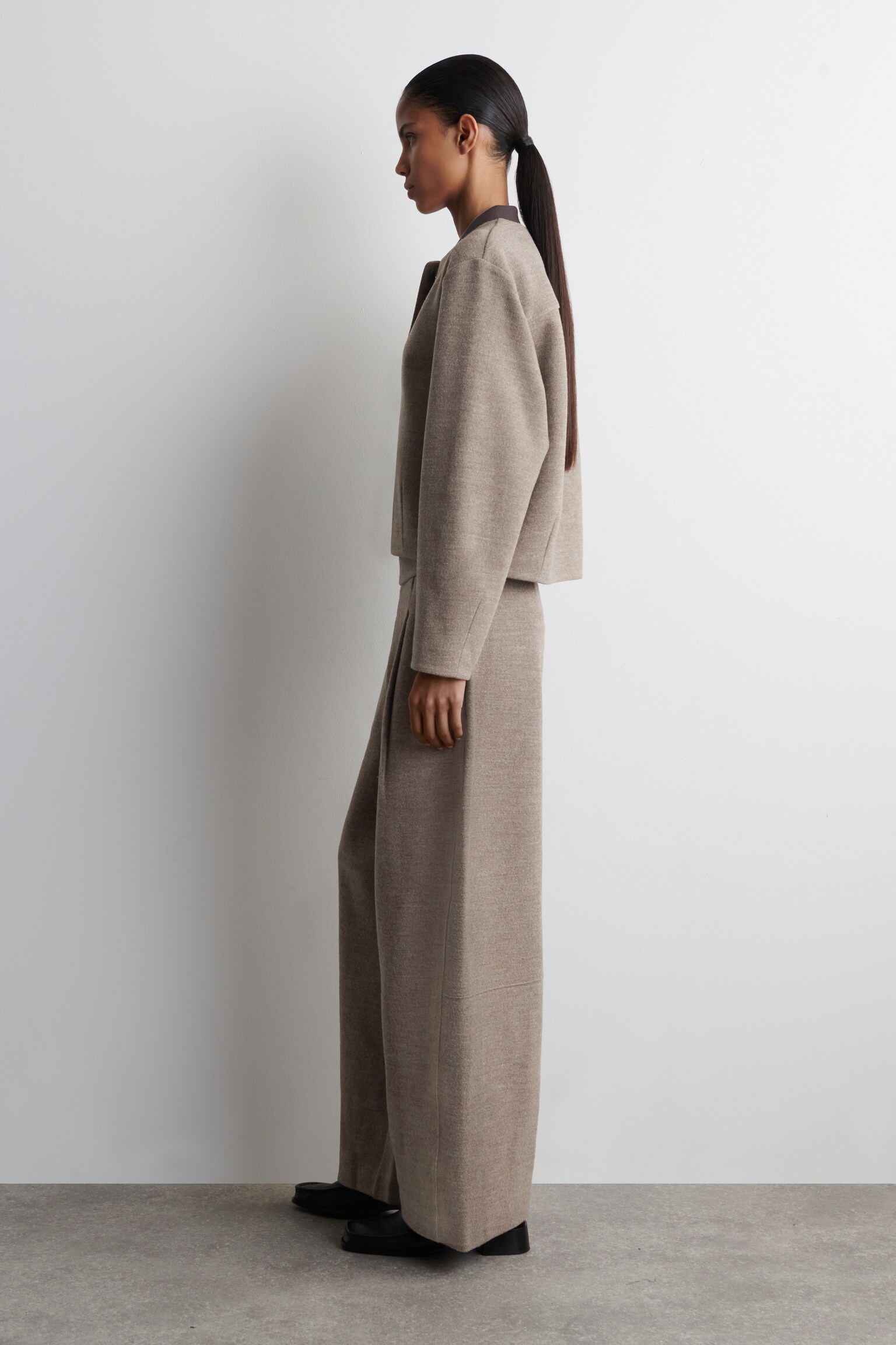 BOILED-WOOL BARREL-LEG TROUSERS - BEIGE MÉLANGE - 6