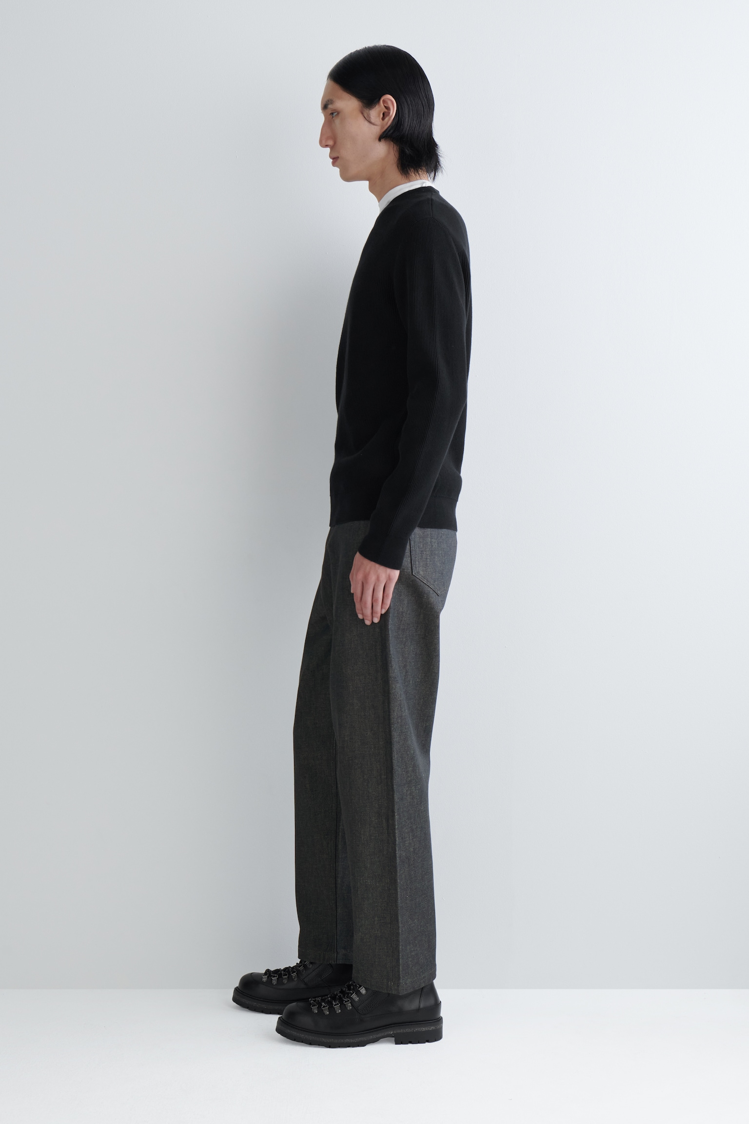 COTTON CREW-NECK JUMPER - BLACK/OFF-WHITE/NAVY - 3