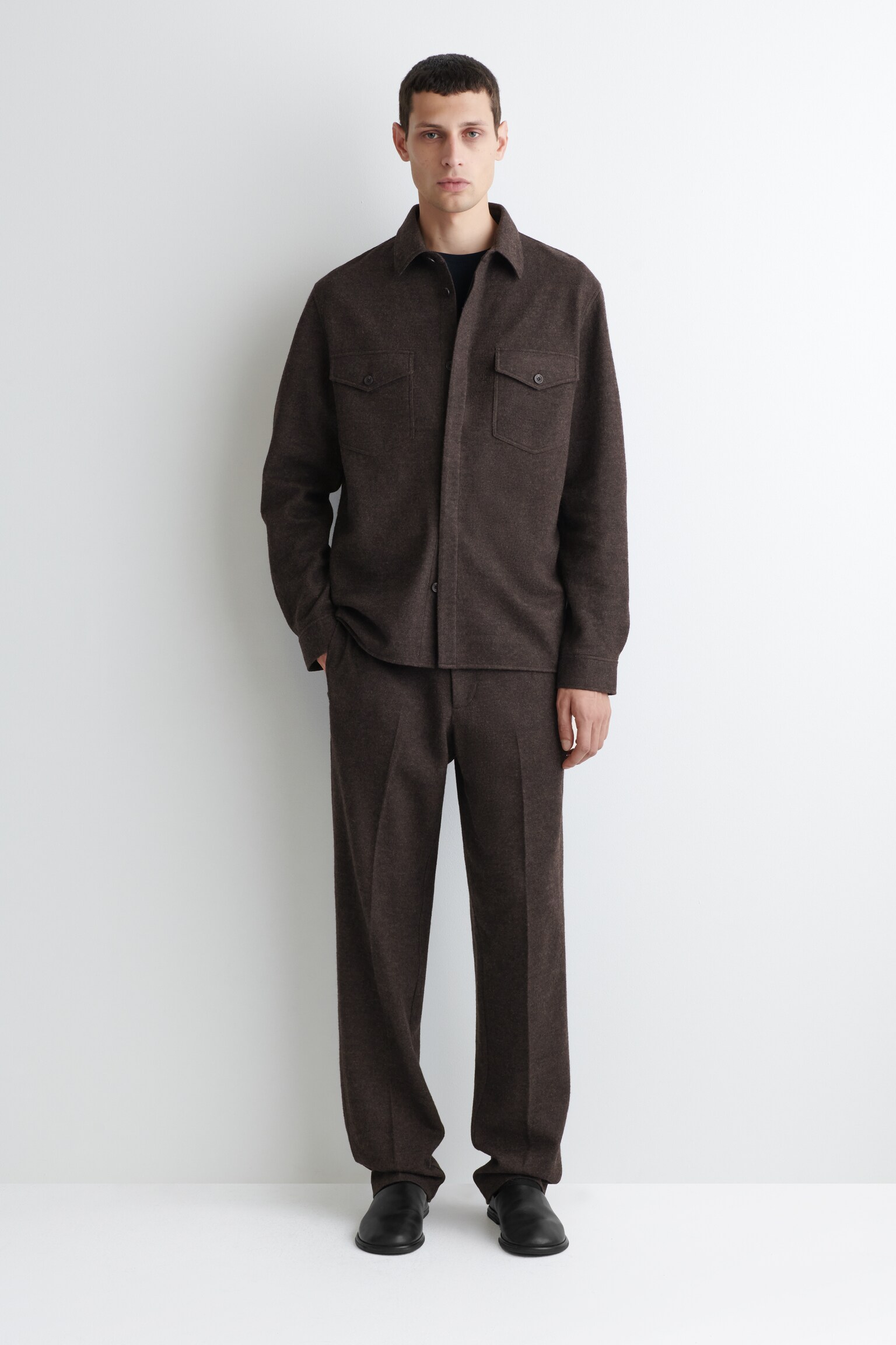 OVERSHIRT IN LANA COTTA DAL TAGLIO RILASSATO - MARRONE SCURO/NERO/KAKI SCURO - 8