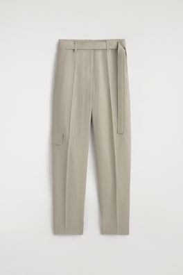 BELTED LINEN BARREL-LEG TROUSERS — BEIGE 7