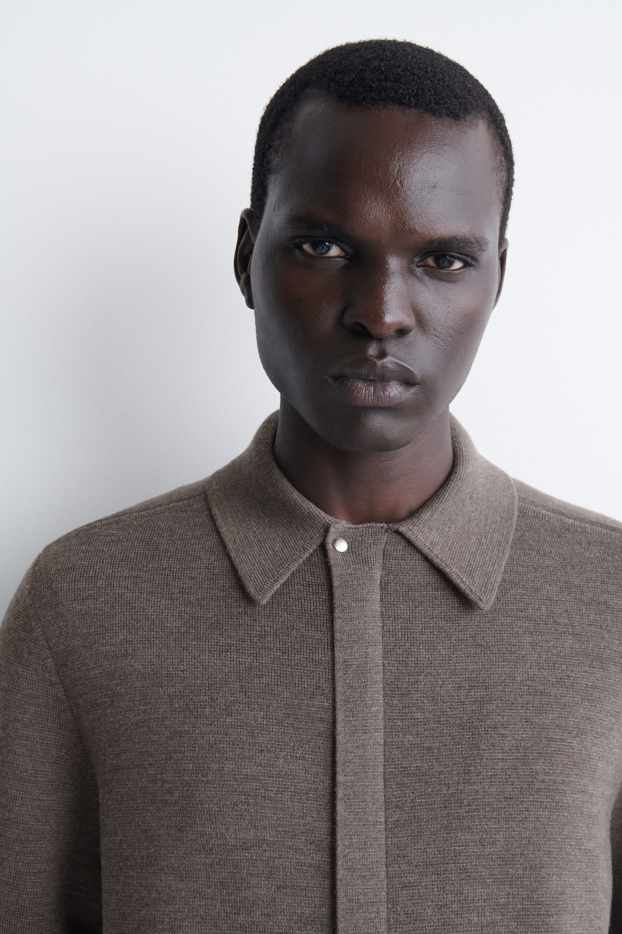 MERINO WOOL KNITTED JACKET — BROWN MÉLANGE
