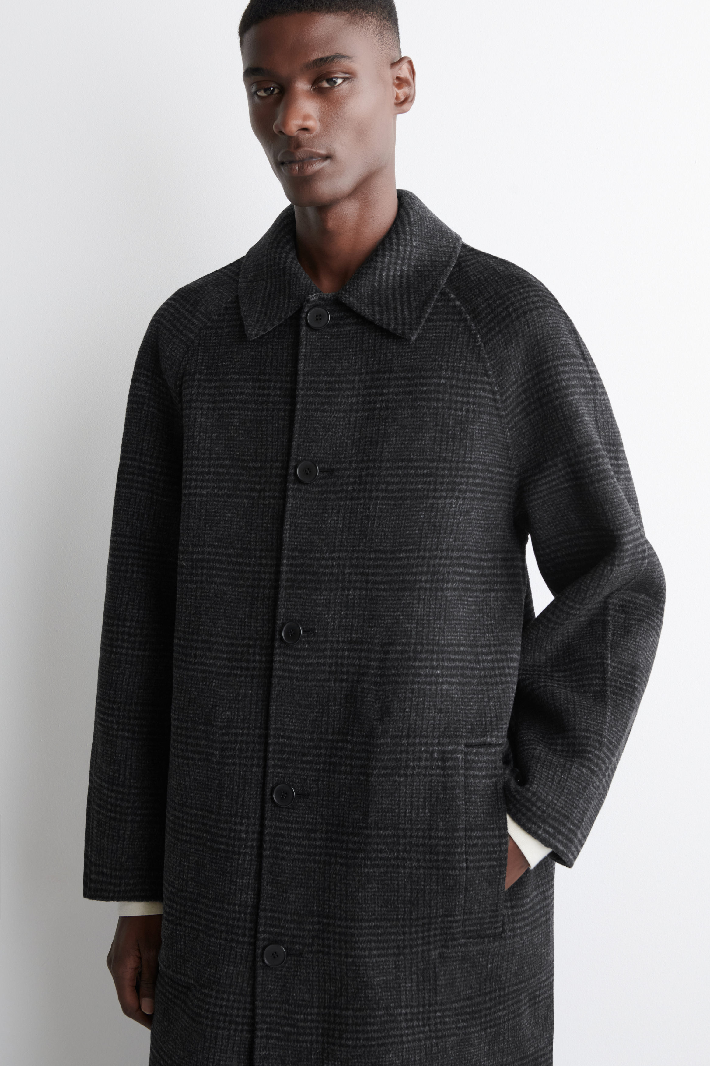 cale カル　Wool Herringbone Visto Blouson Dark grey herringbone wool shirt collar blouson