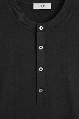 SLIM MERINO WOOL HENLEY TOP — BLACK 6