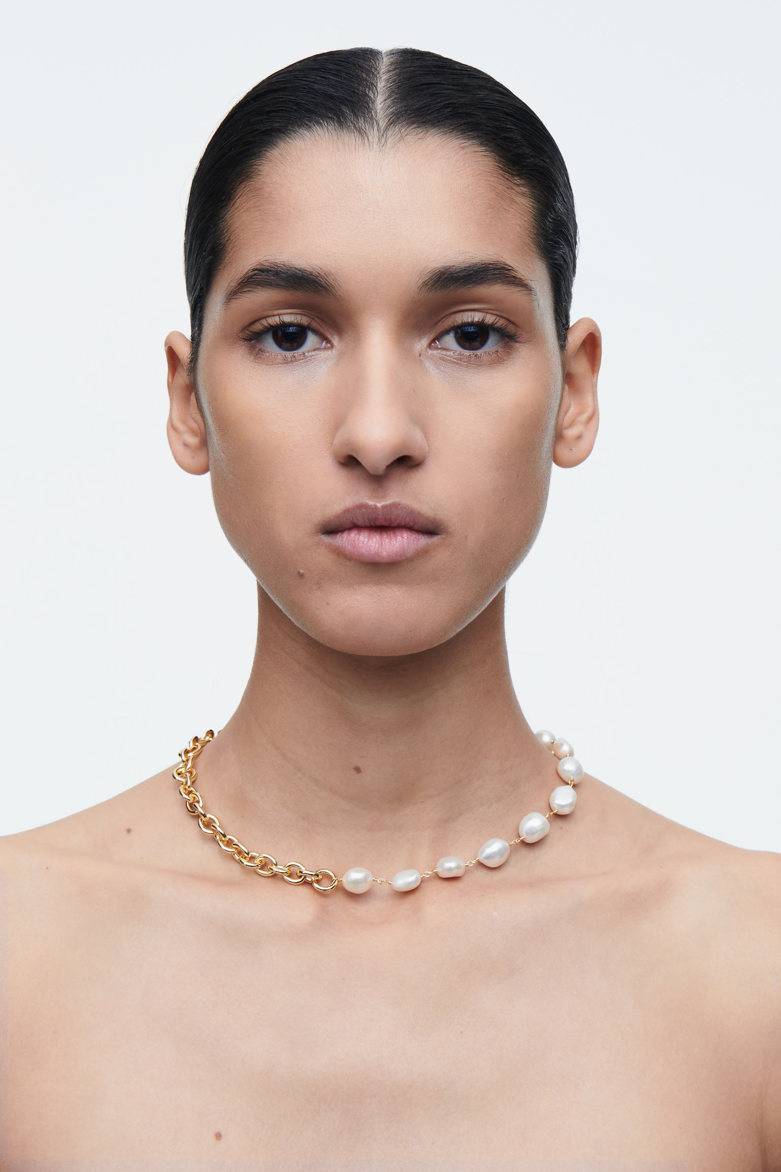 COLLAR DE CADENA DE PERLAS DE AGUA DULCE - ORO/PERLA - 1