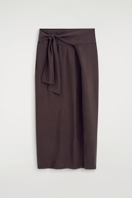 DRAPED TIE-WAIST SILK MAXI SKIRT — BROWN 7