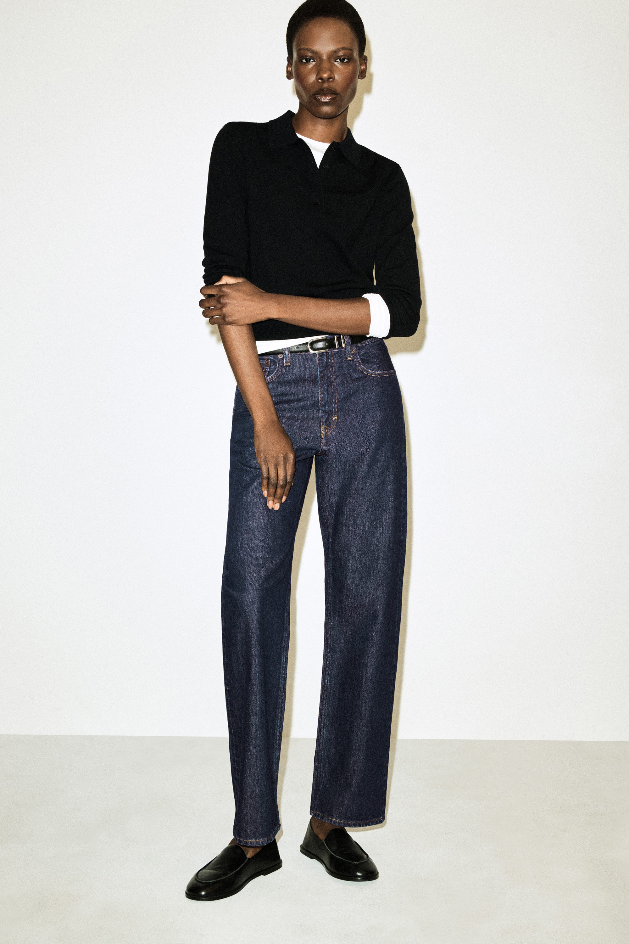 CROPPED-SLEEVE MERINO WOOL POLO SHIRT - NAVY | COS US