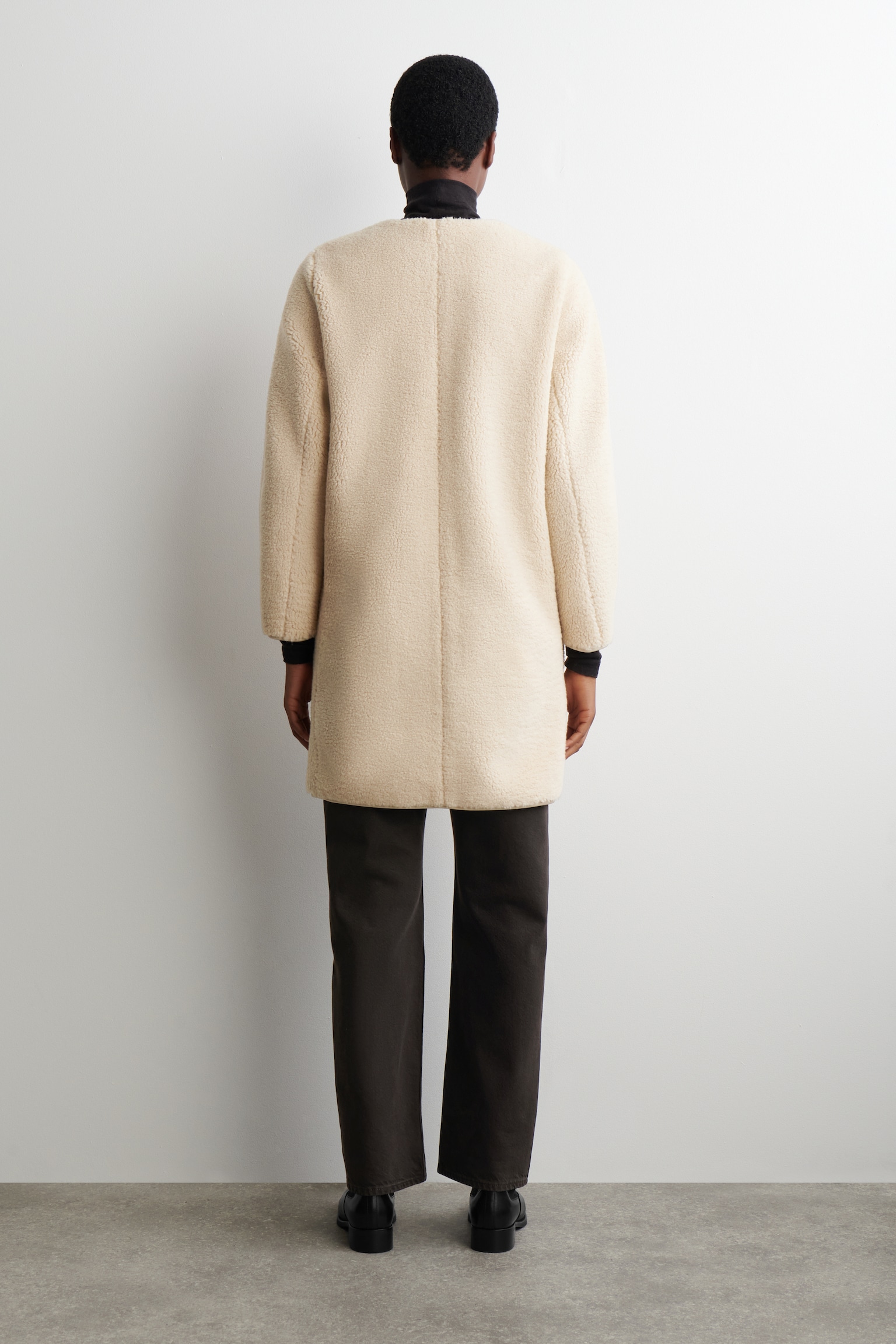 LONGLINE TEDDY JACKET - ECRU/DARK BROWN - 6