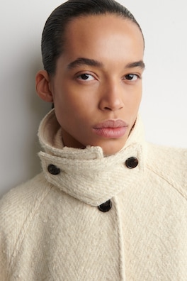 MOCK-NECK WOOL-HERRINGBONE SHORT COAT — CREAM 5