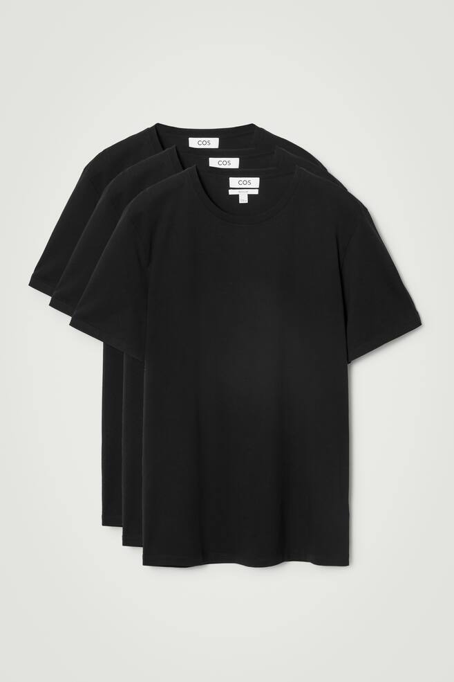 3-PACK COTTON CREW-NECK T-SHIRTS - BLACK/WHITE/NAVY / WHITE / GREY - 1
