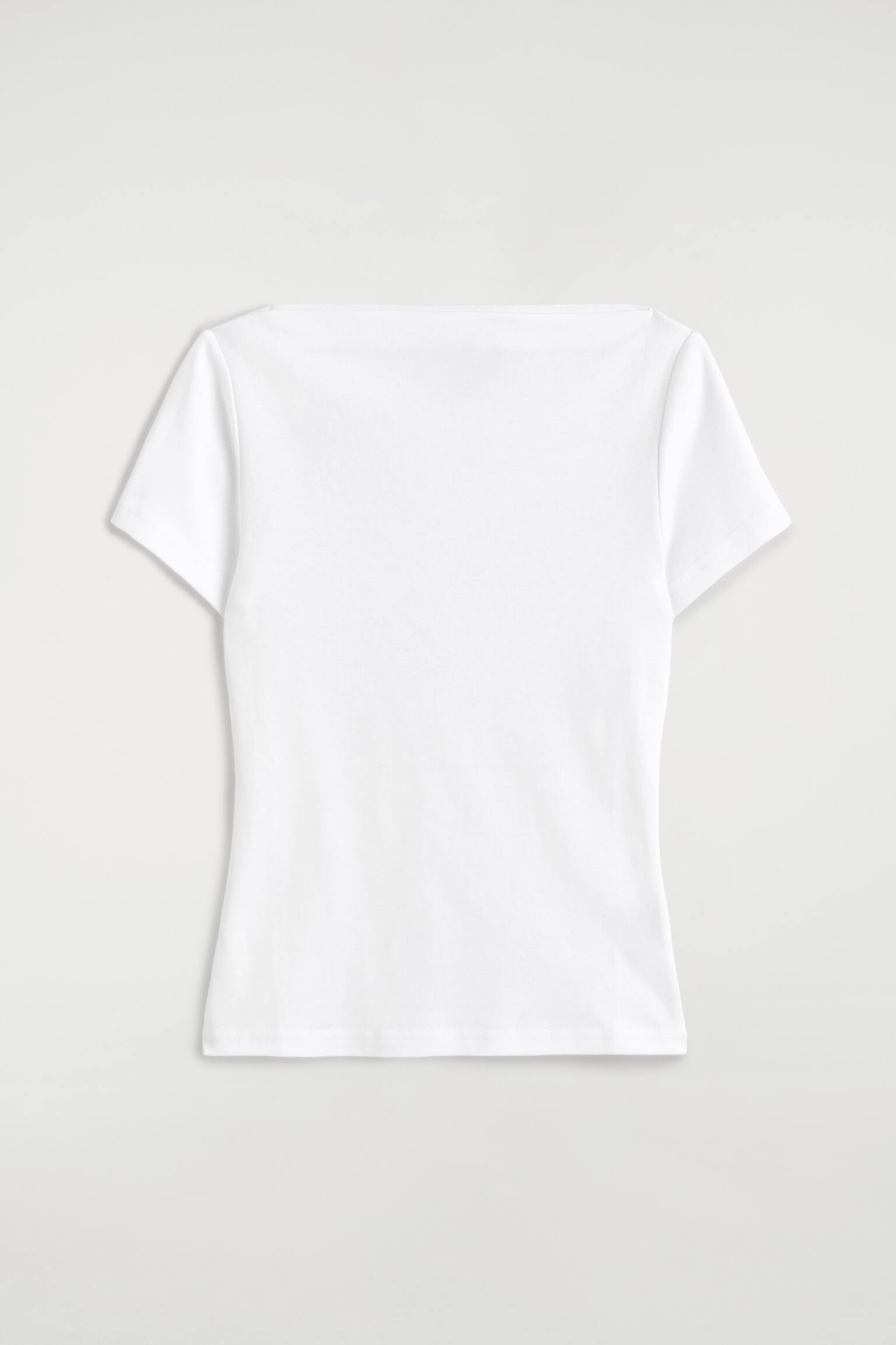SLIM BOAT-NECK COTTON T-SHIRT - לבן - 1
