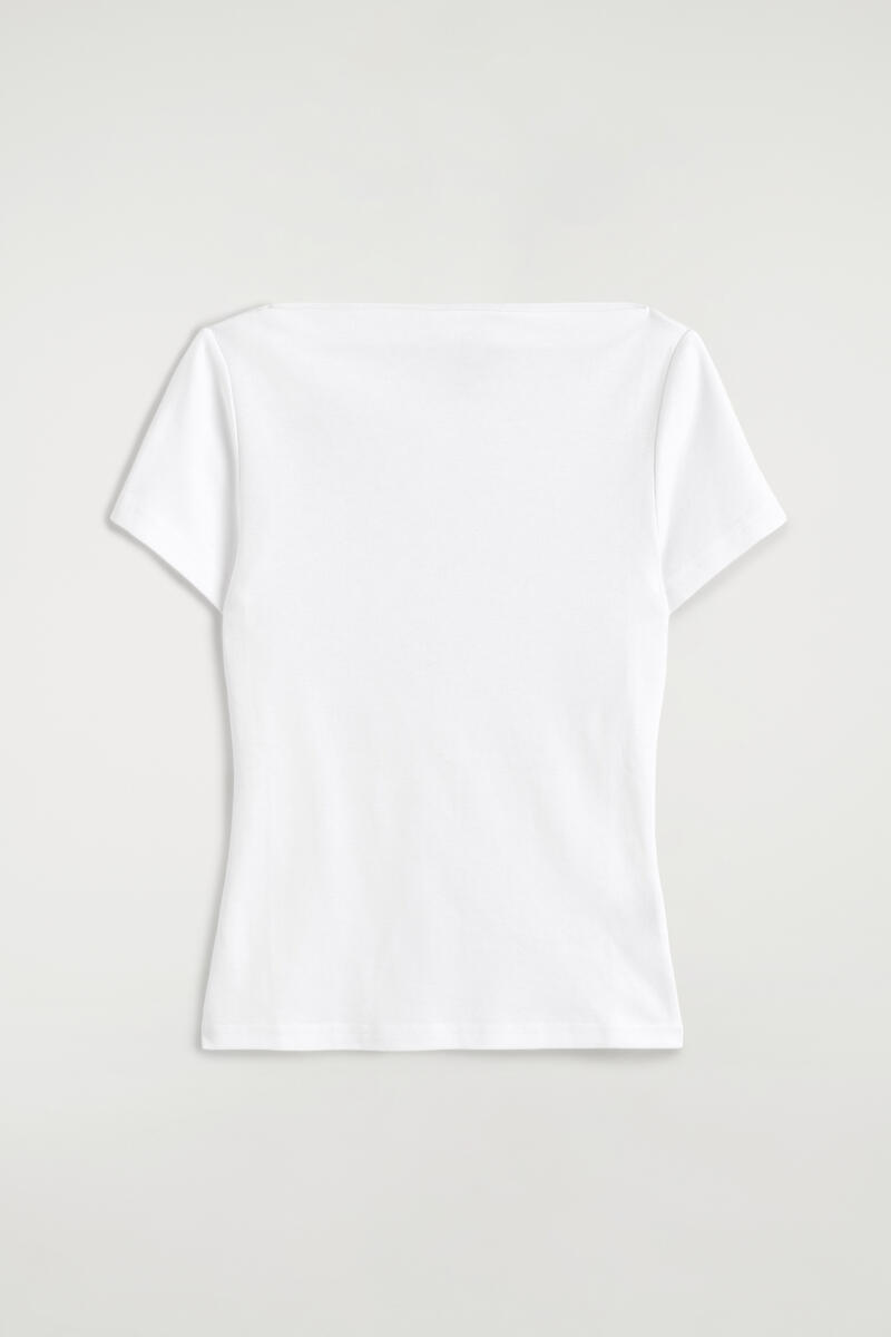 COS Slim Boat-Neck Cotton T-Shirt White Women's Extra Large