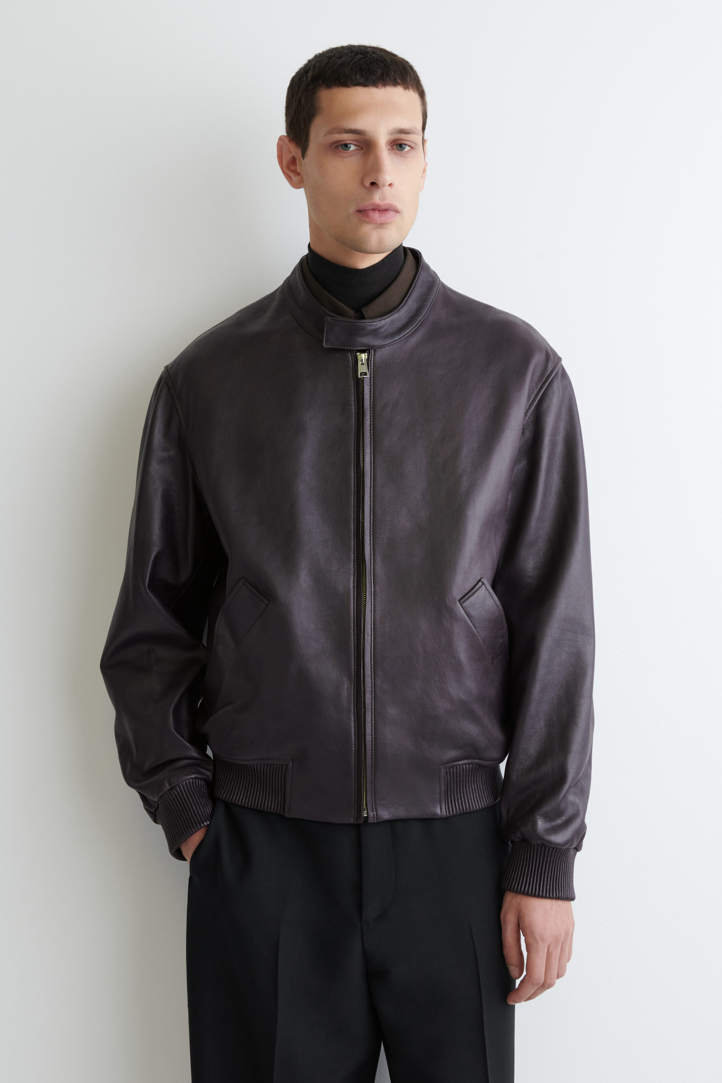 DETACHABLE SHEARLING-COLLAR LEATHER JACKET - ESPRESSO | COS