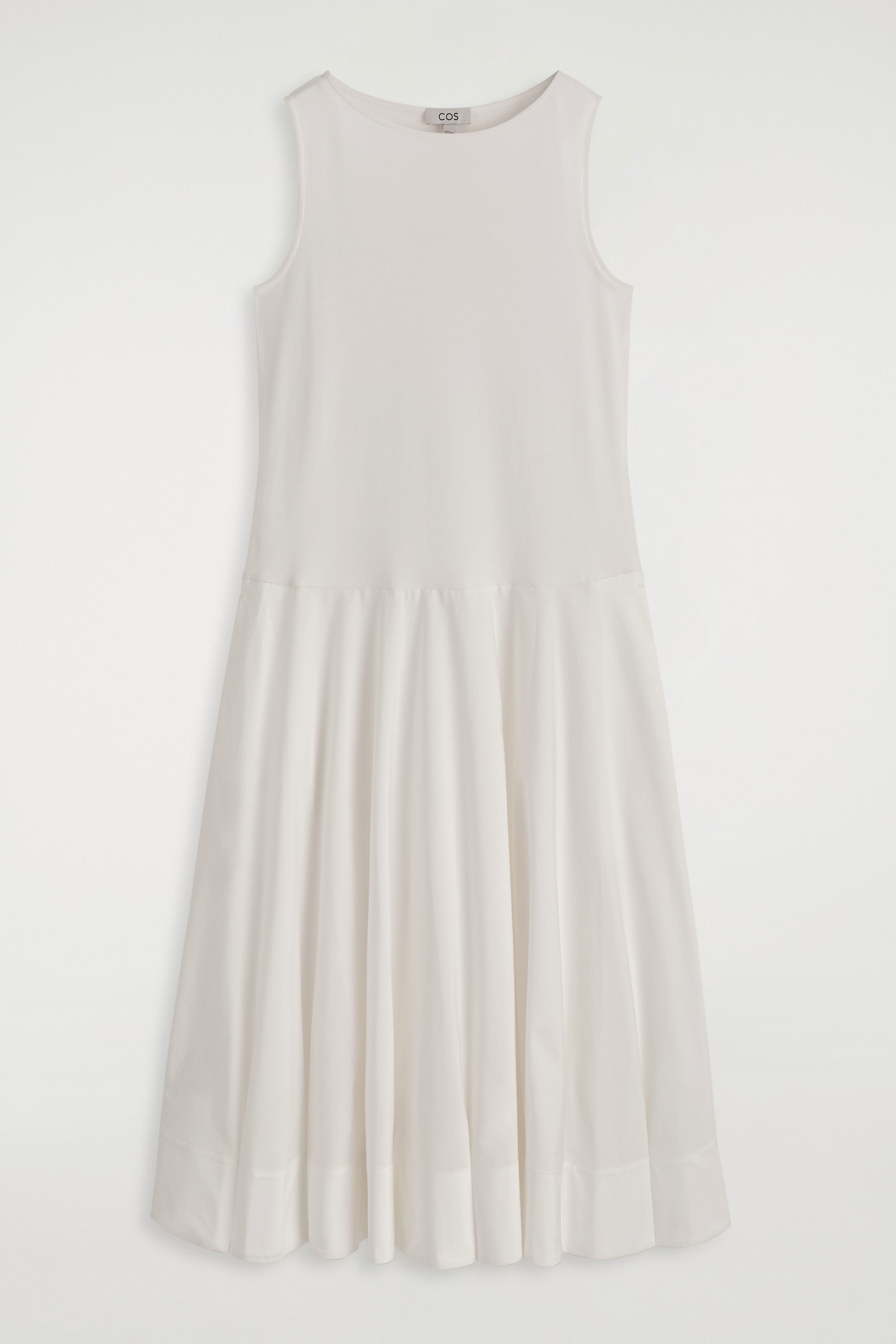 BOAT-NECK COTTON A-LINE MIDI DRESS - WHITE/BLACK