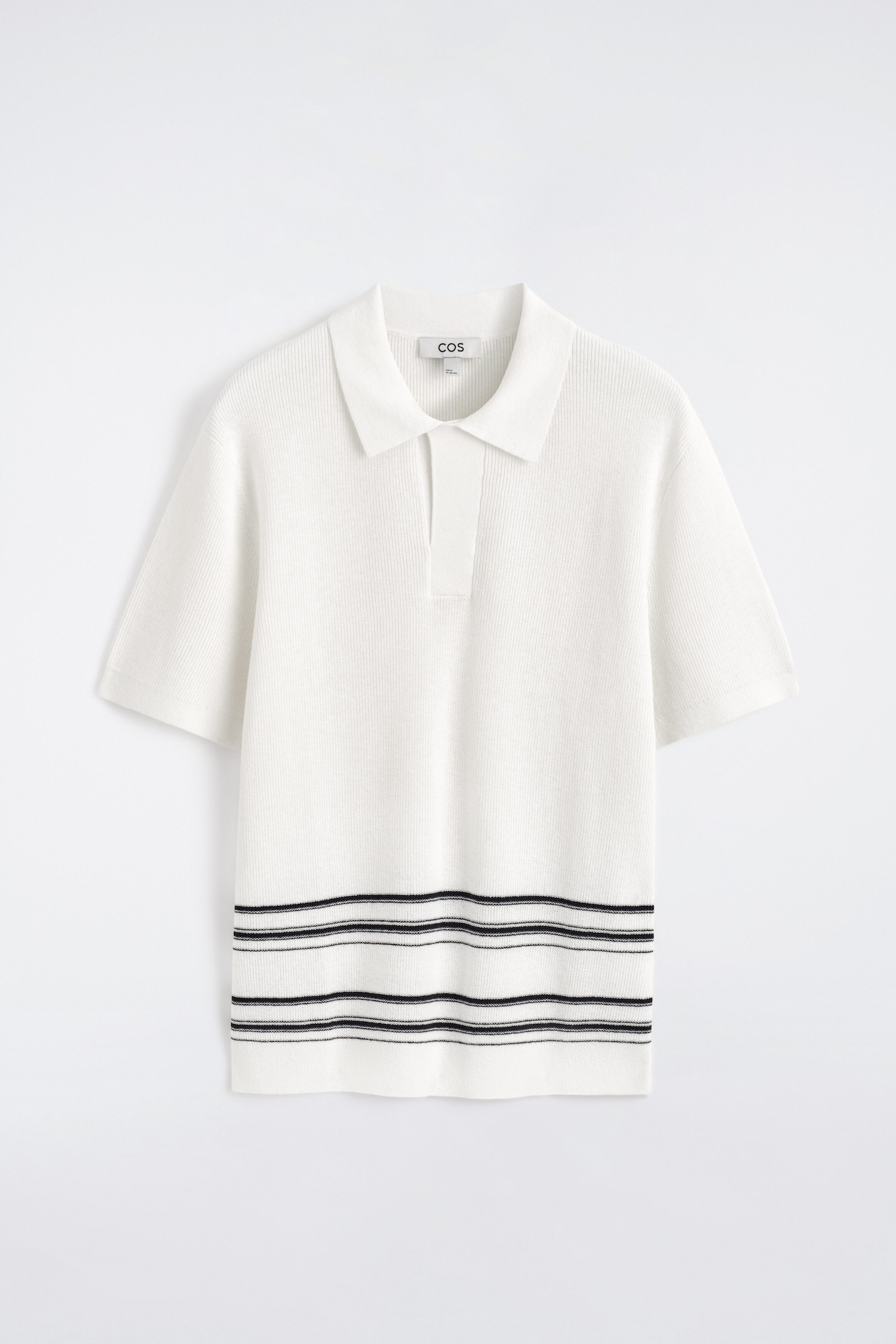 STRIPED KNITTED COTTON-LINEN POLO SHIRT — CREAM / STRIPED