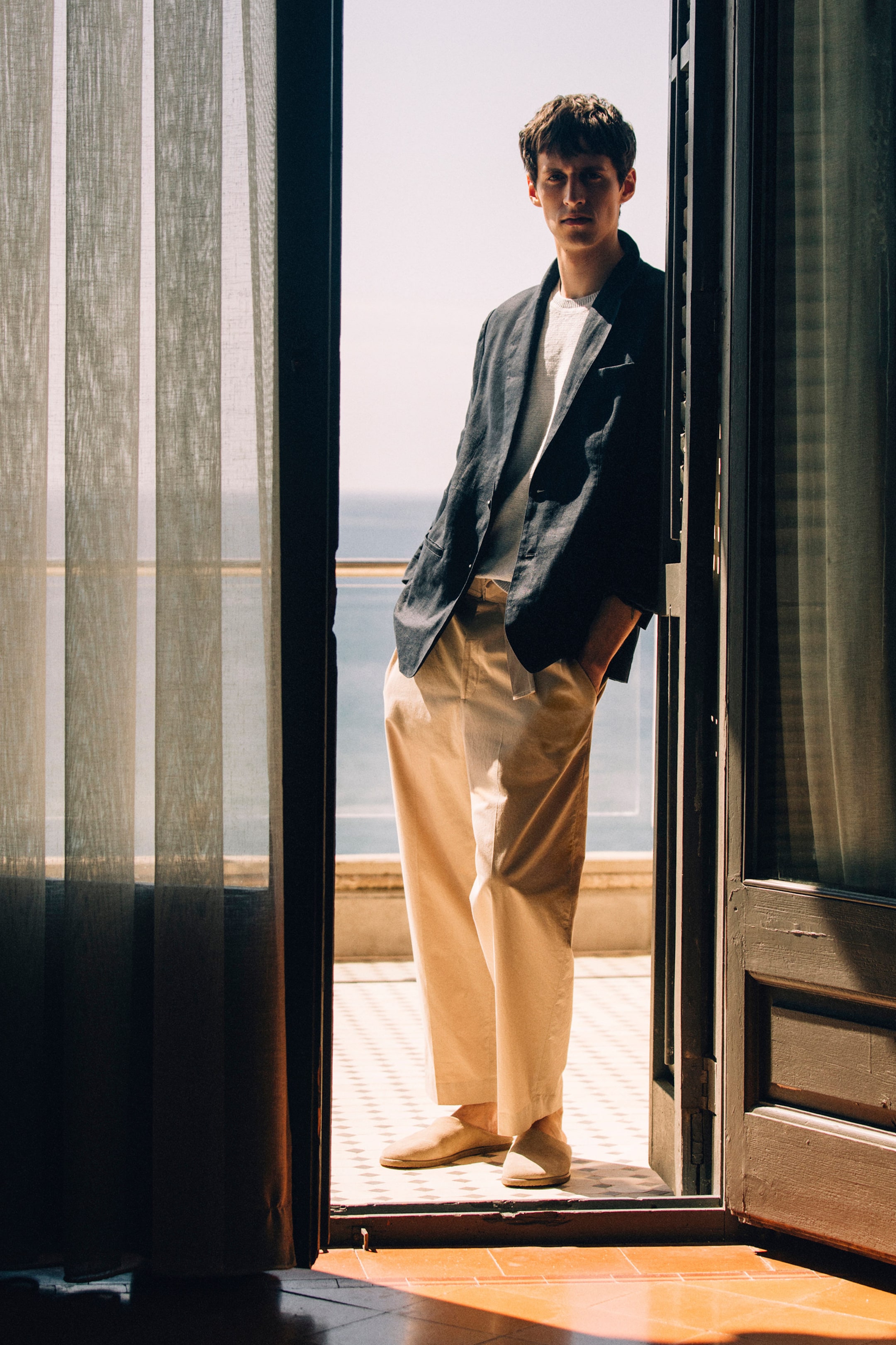 BELTED TAPERED COTTON TROUSERS