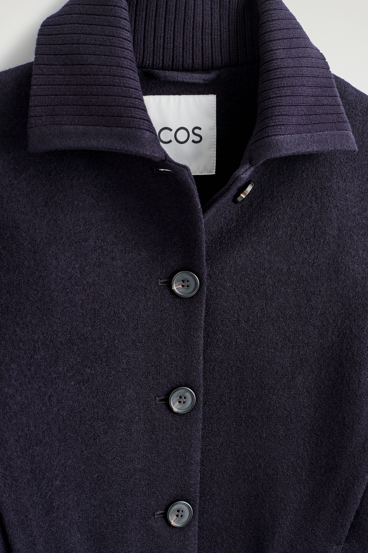 RIBBED-COLLAR BOILED MERINO WOOL JACKET — NAVY