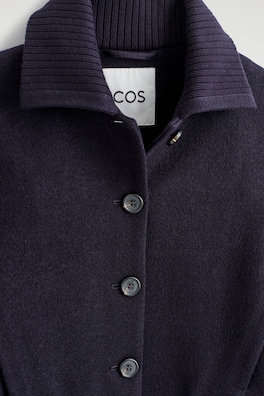 RIBBED-COLLAR BOILED MERINO WOOL JACKET — NAVY 6