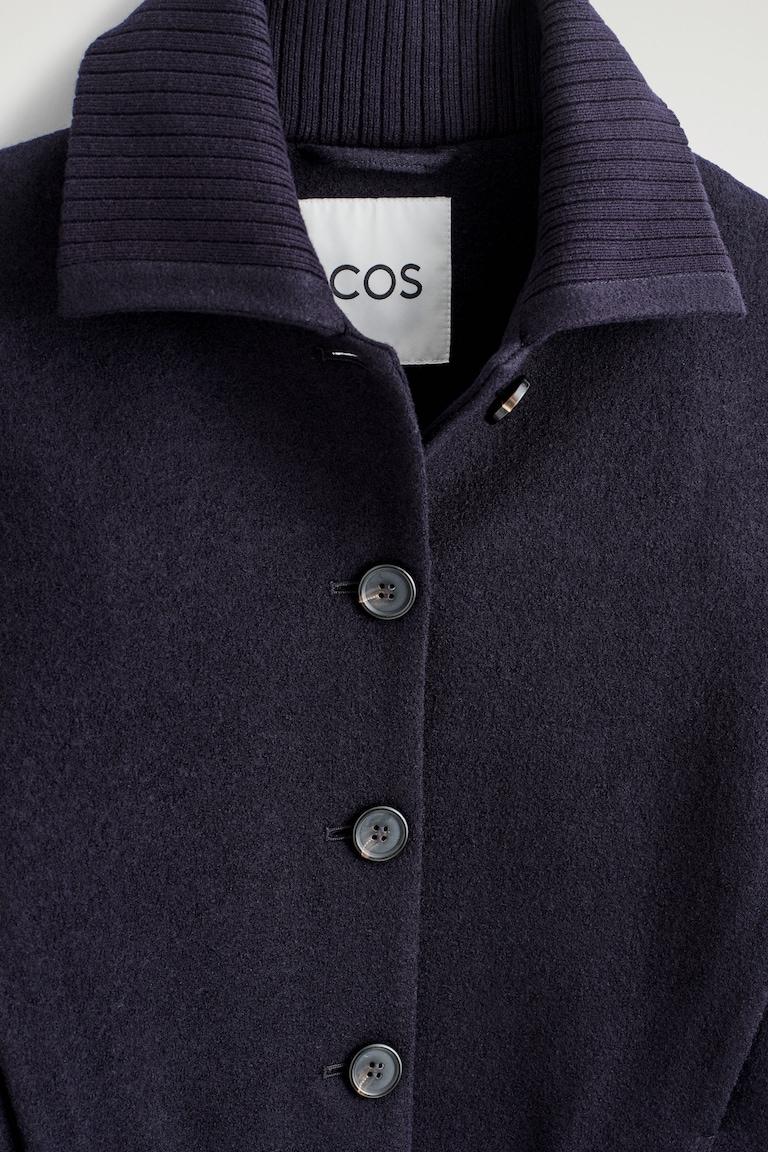 Rib Collar Boiled Wool Coat – Navy main image 1