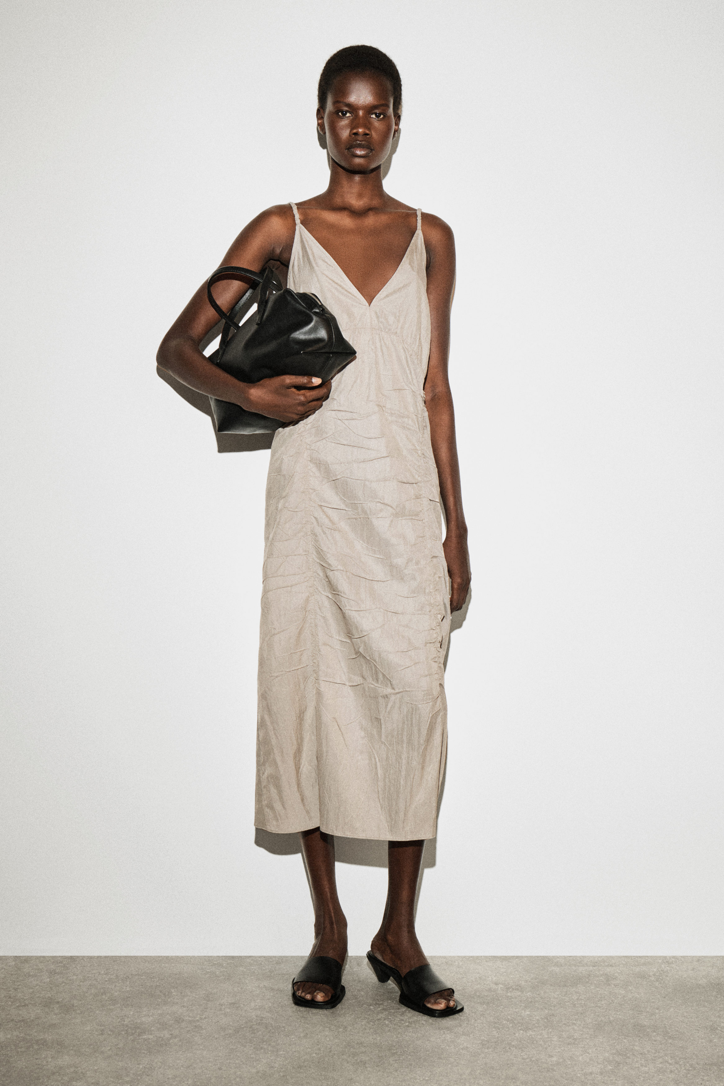 GATHERED SILK-NYLON SLIP DRESS - BEIGE | COS US