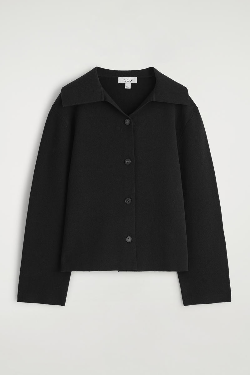 Cos Collared Knitted Jacket In Black