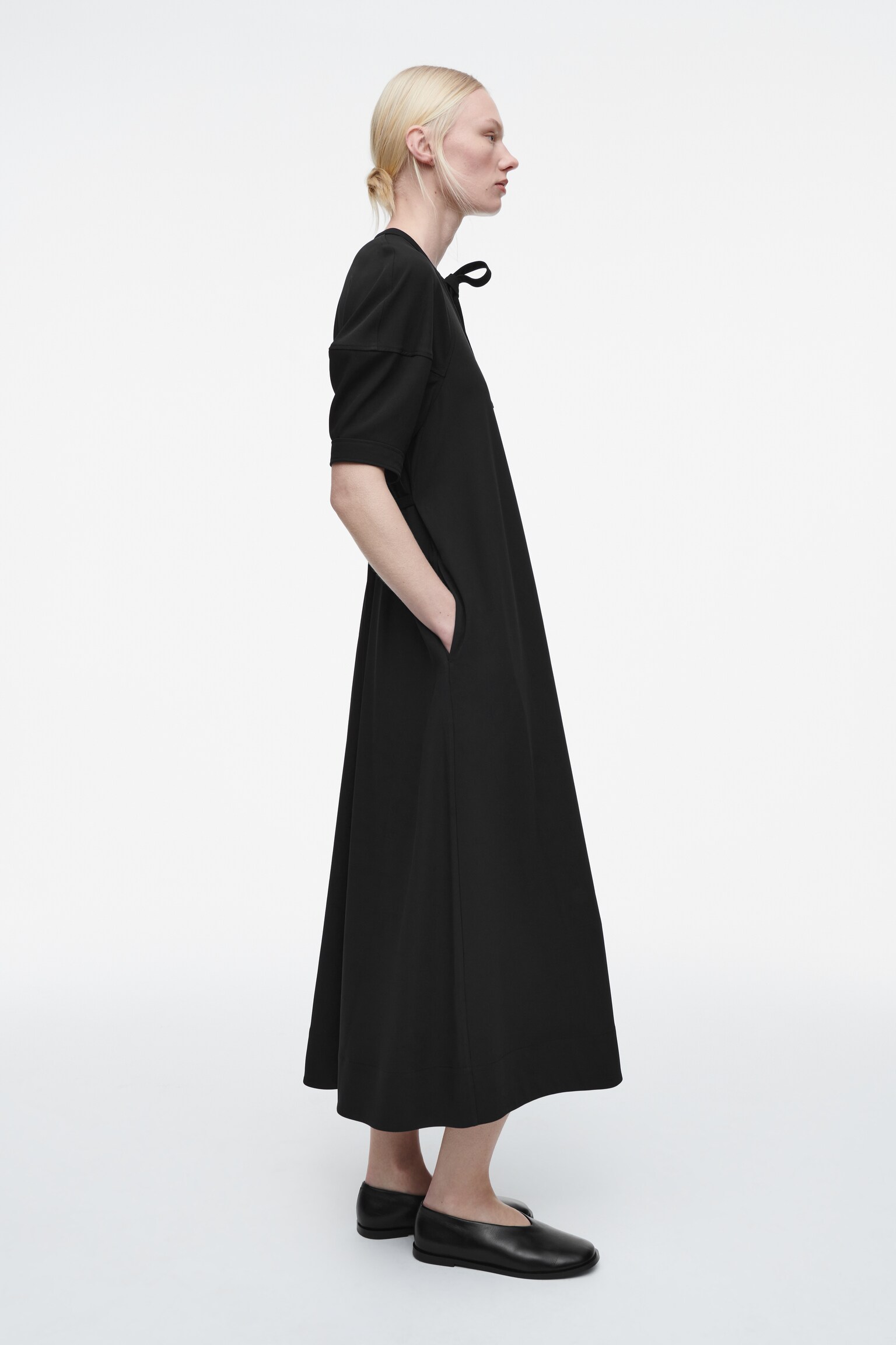 ROBE LONGUE À ENCOLURE NOUÉE - NOIR - 5