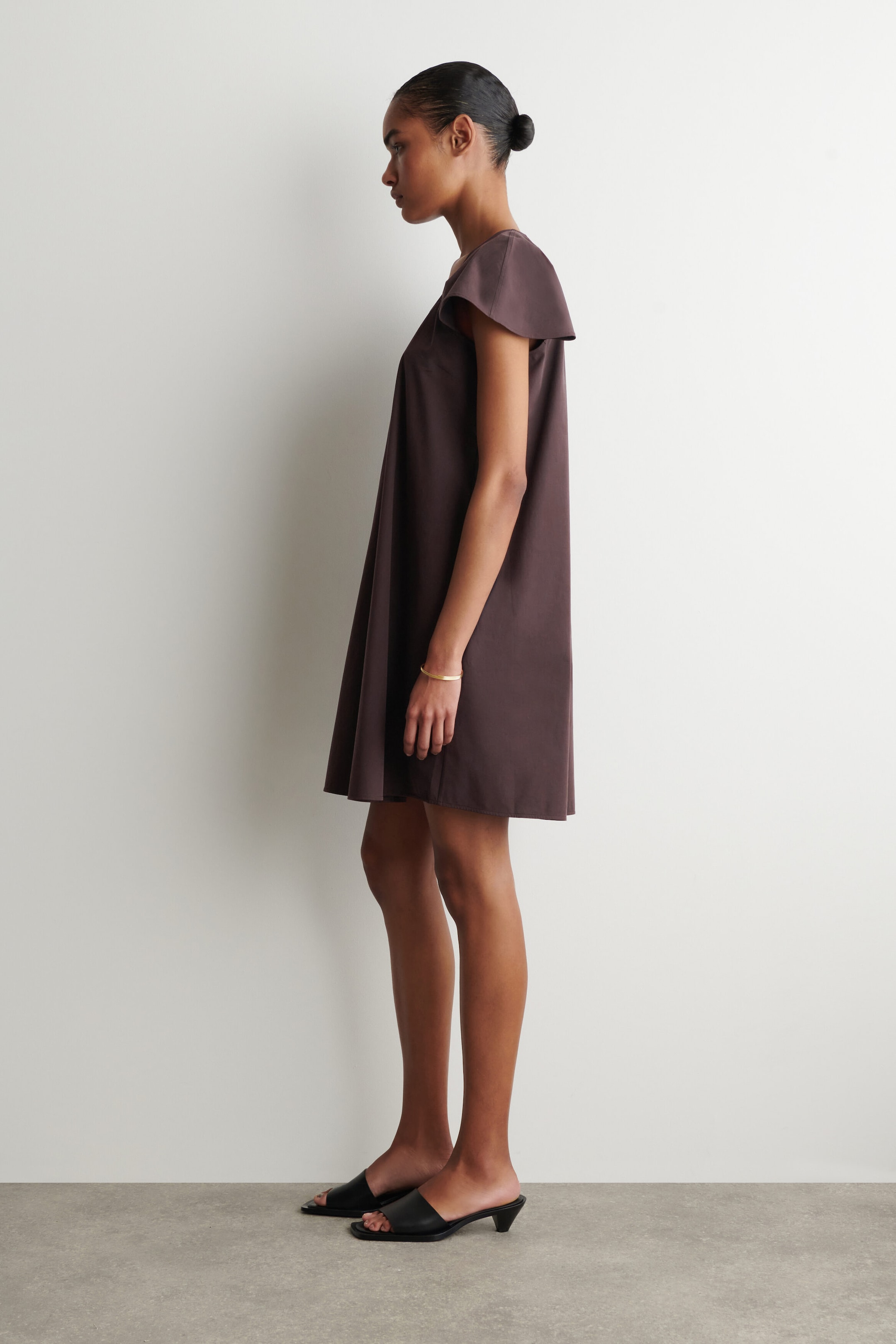 high neck short sleeve mini dress FLORAL TRIM HIGH NECK SHORT SLEEVE DRESS