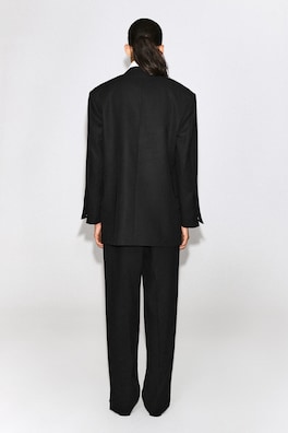 CONTRAST-LINED DOUBLE-BREASTED BLAZER — BLACK 5