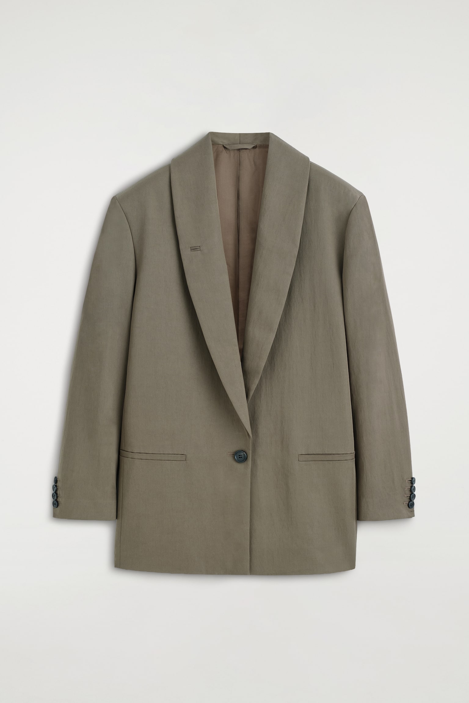 FLUID SHAWL-COLLAR BLAZER - בז' כהה - 1