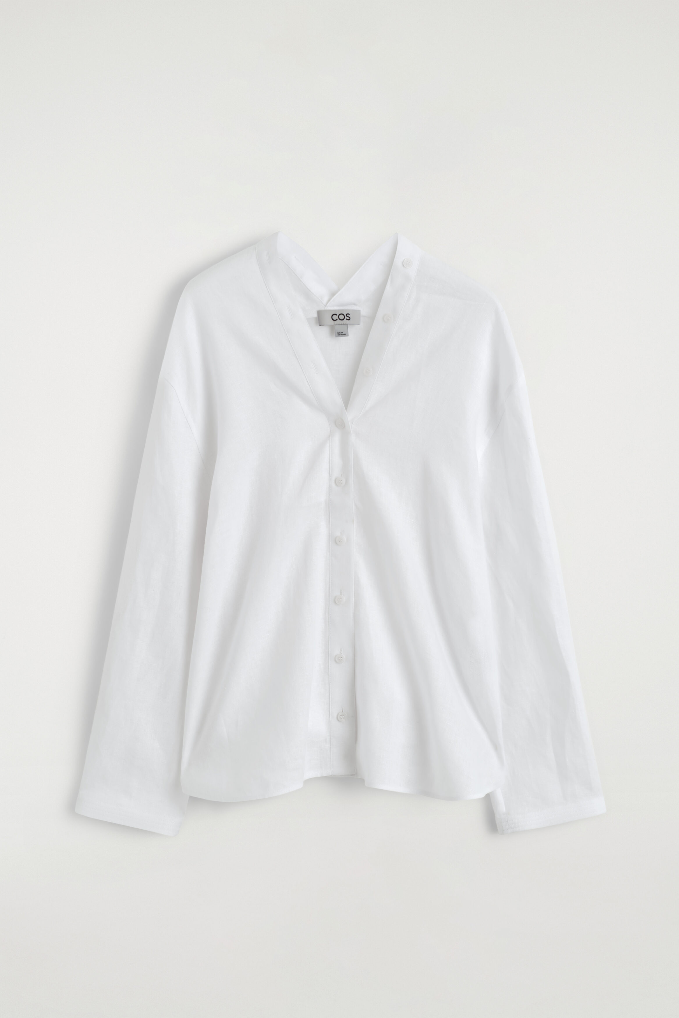 専用:COSボタンディテールリネンVネックシャツ38 BUTTON-DETAIL LINEN V-NECK SHIRT - WHITE | COS