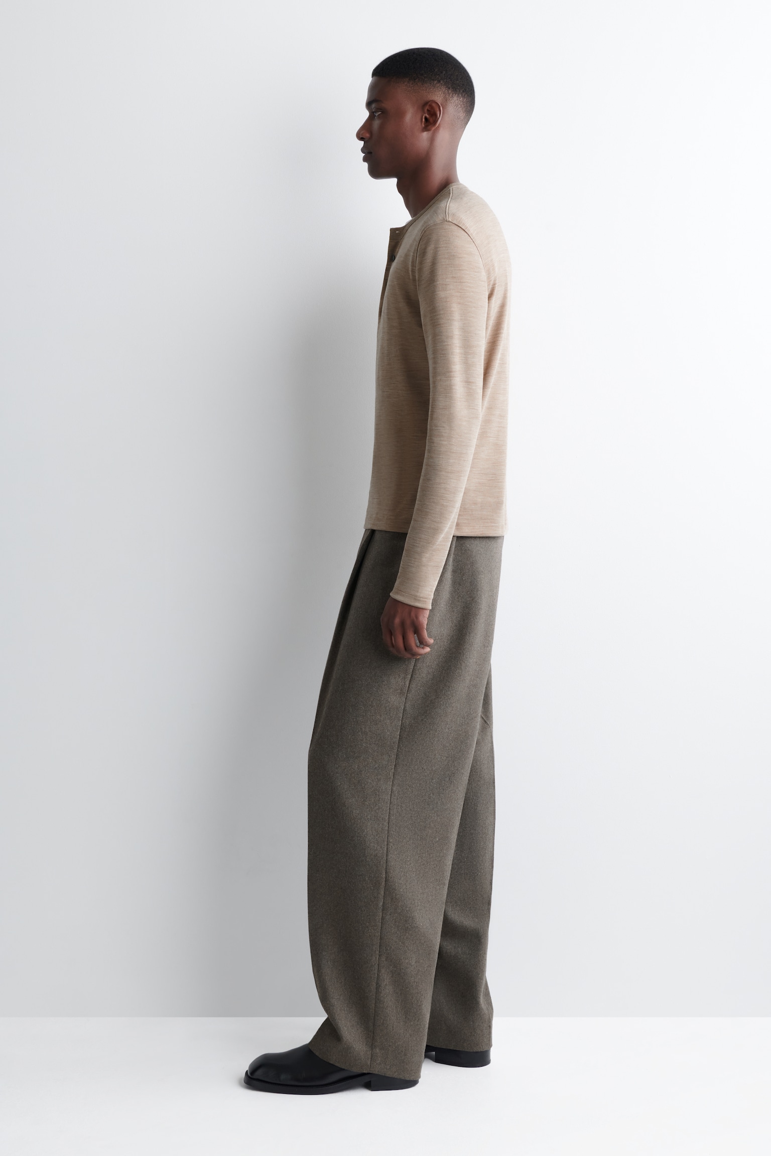 CAMISETA HENLEY DE MANGA LARGA DE LANA - BEIGE JASPEADO/AZUL MARINO - 6