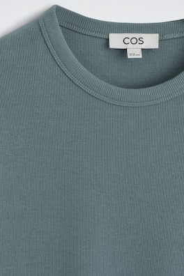 SLIM RIBBED COTTON LONG-SLEEVED T-SHIRT — SLATE 6