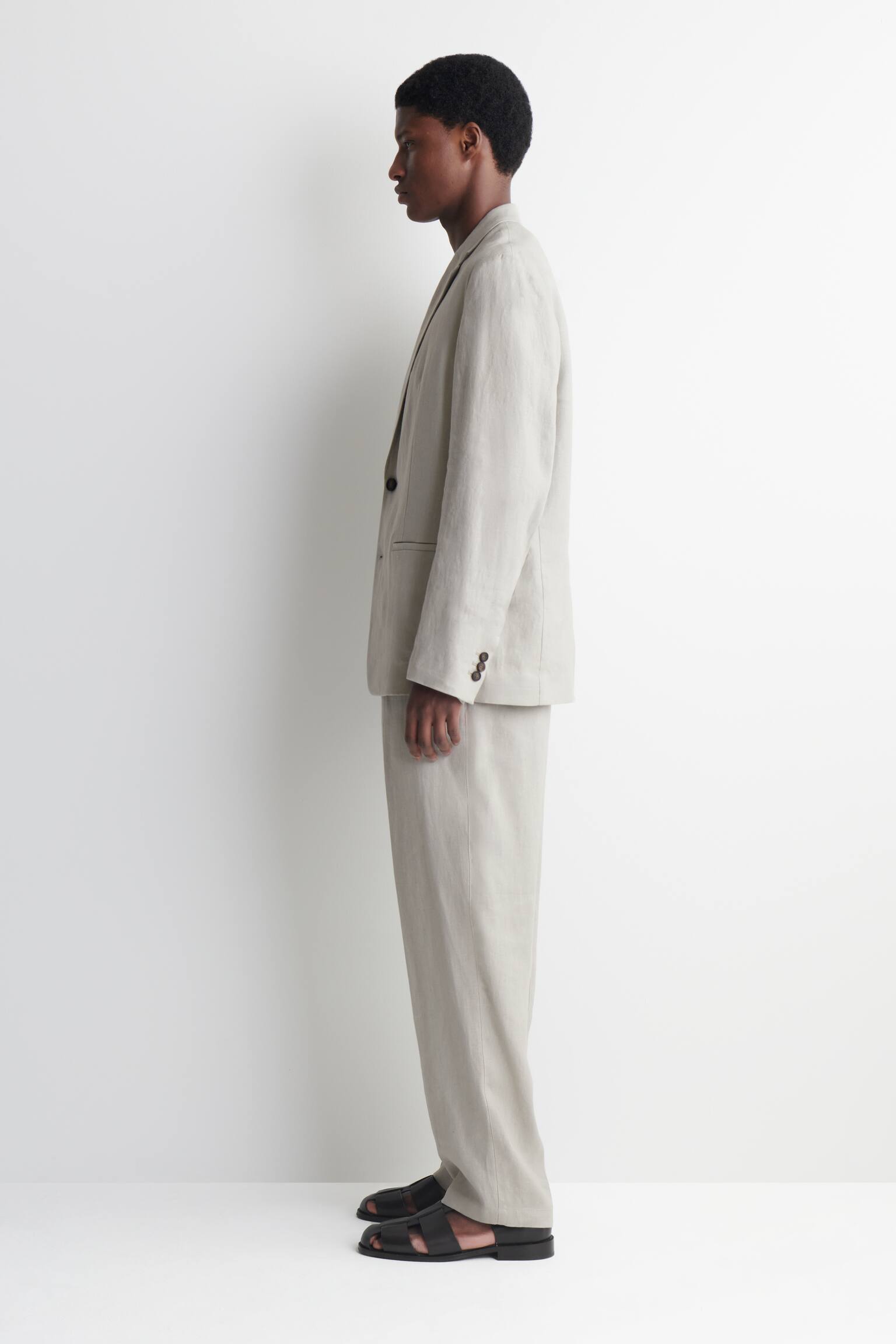 בלייזר פשתן עם כפתורים יחידים-GREEN - 3