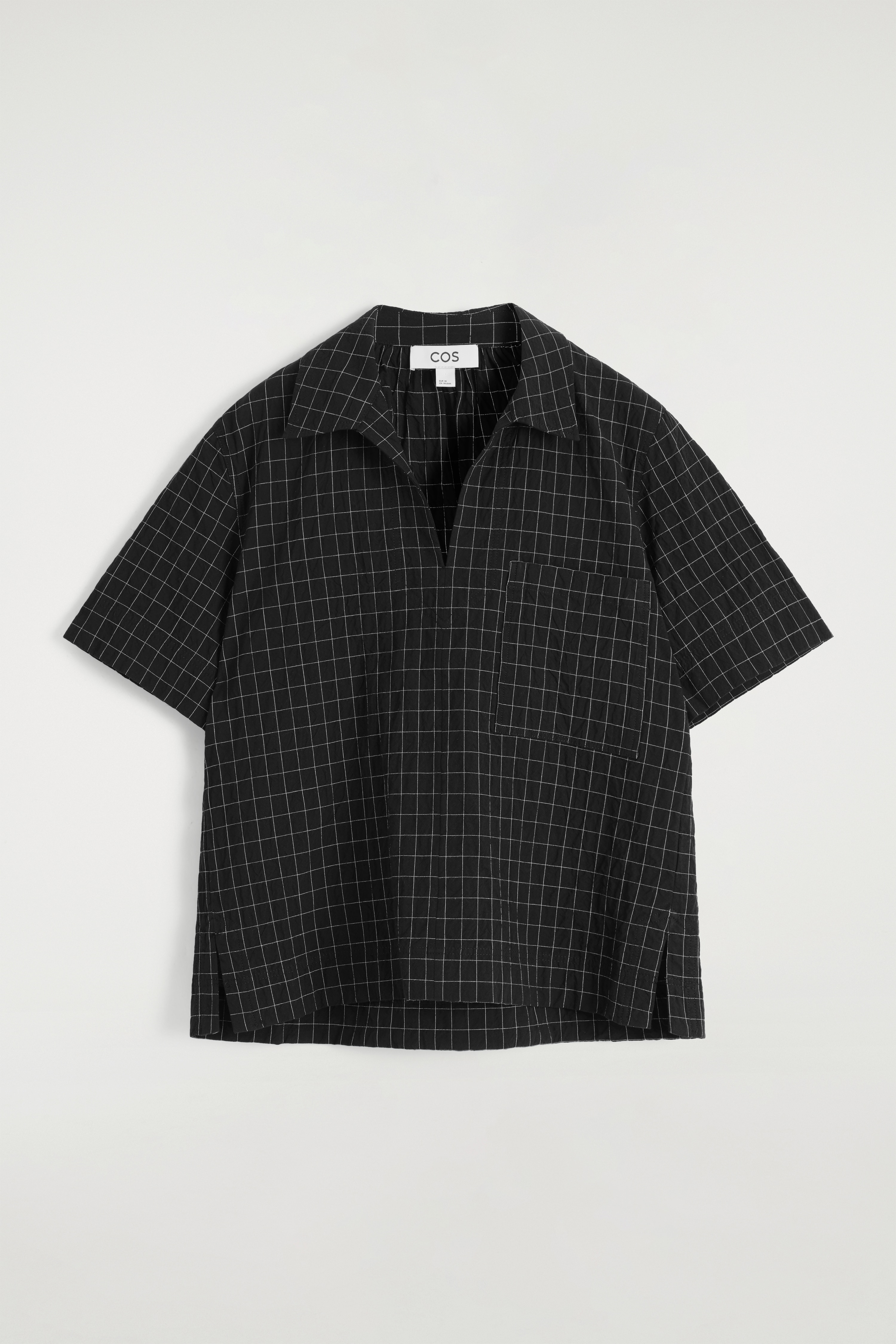 KOSTKOVANÁ KOŠILE Z BAVLNY S OTEVŘENÝM LÍMCEM - ČERNÁ / KOSTKOVANÁ
