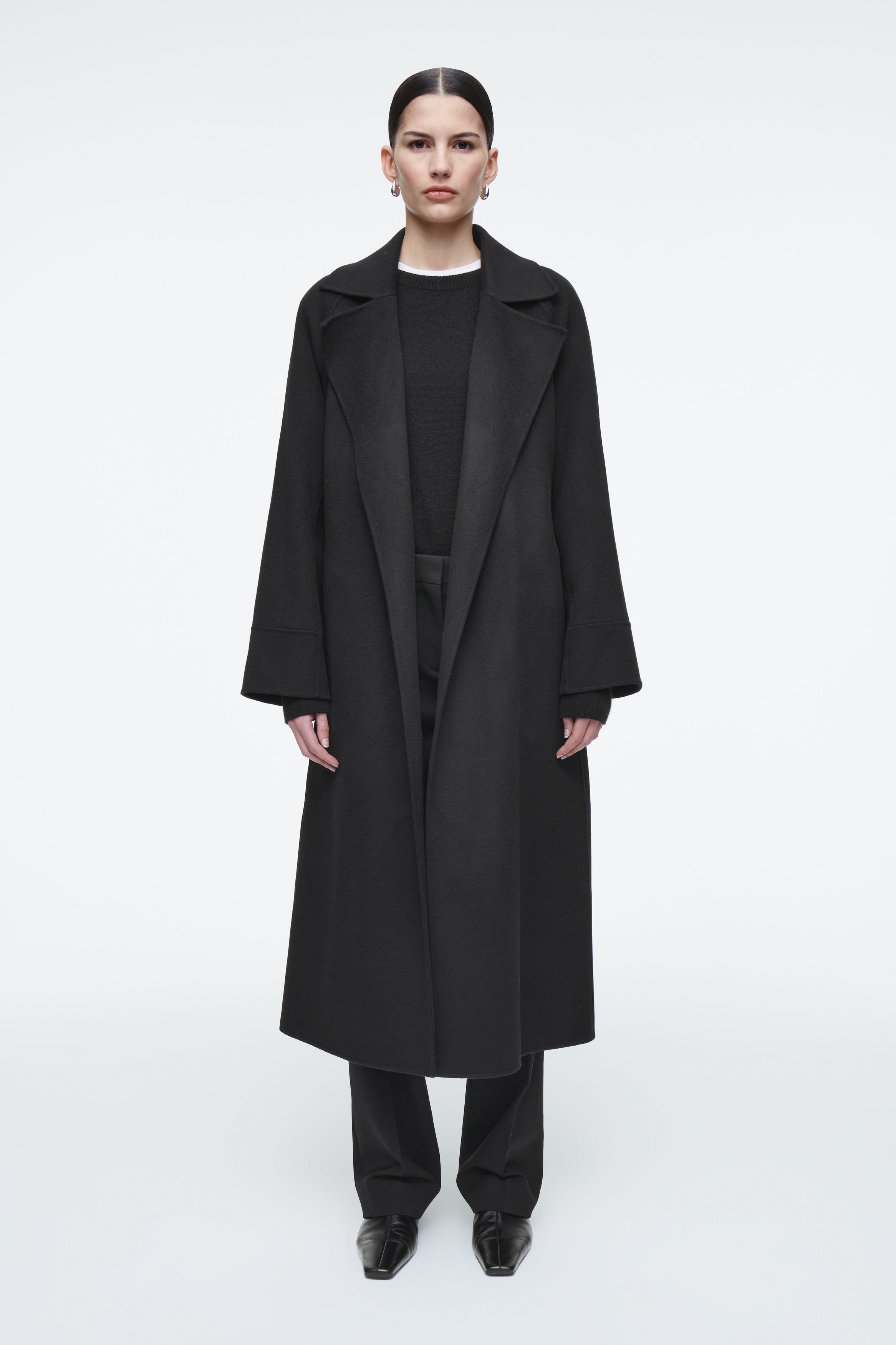 BELTED DOUBLE-FACED WOOL COAT - BLACK | COS
