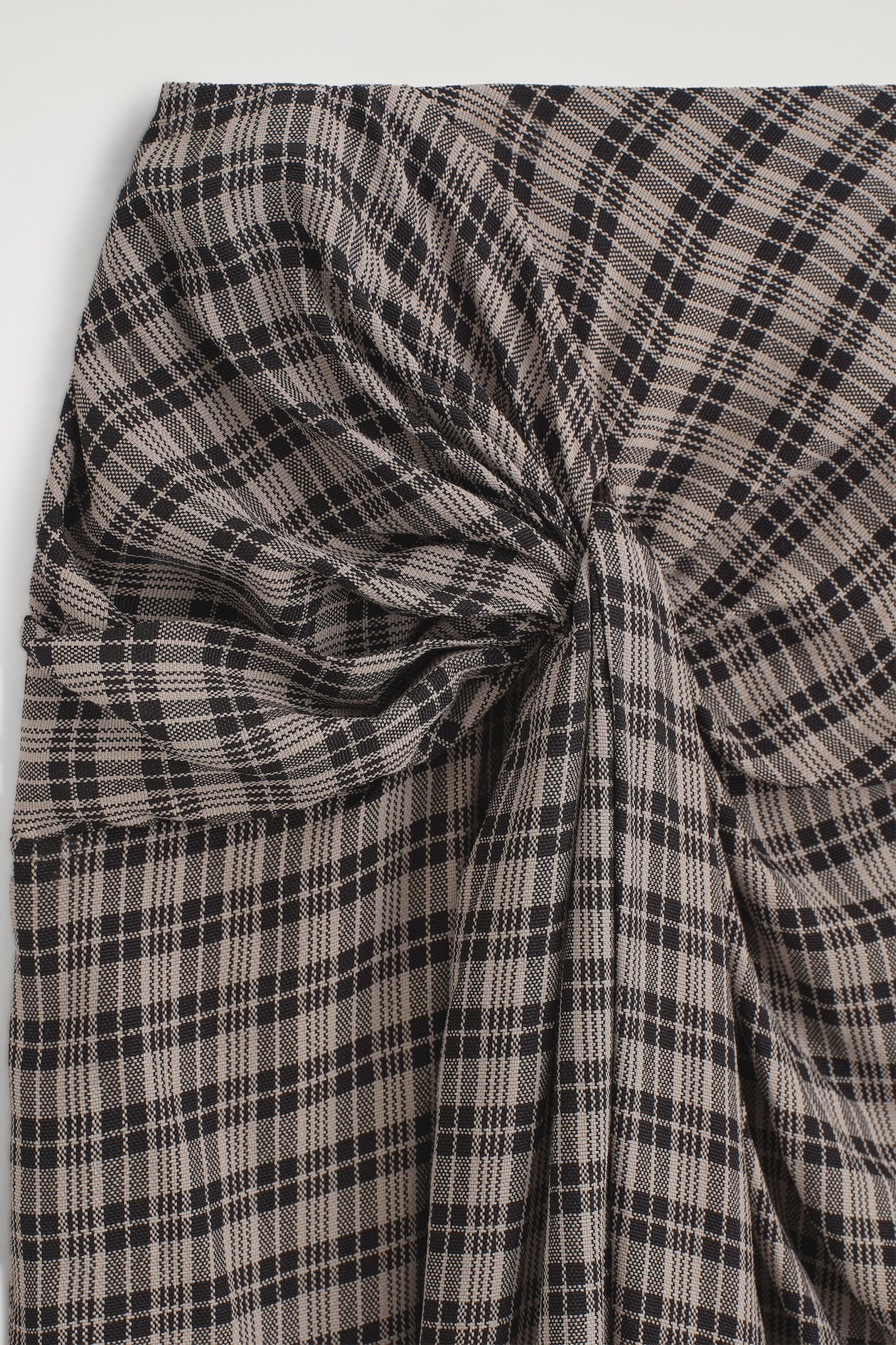 DRAPED CHECKED MIDI SKIRT — GRAY / CHECKED