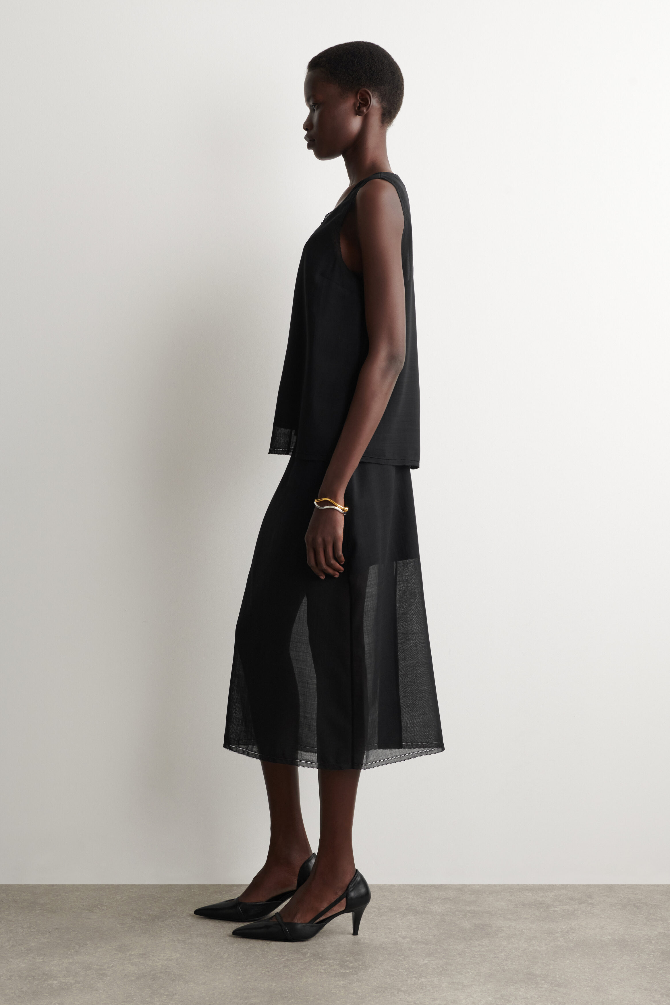 SEMI-SHEER LAYERED WOOL MIDI SKIRT - BLACK | COS CA