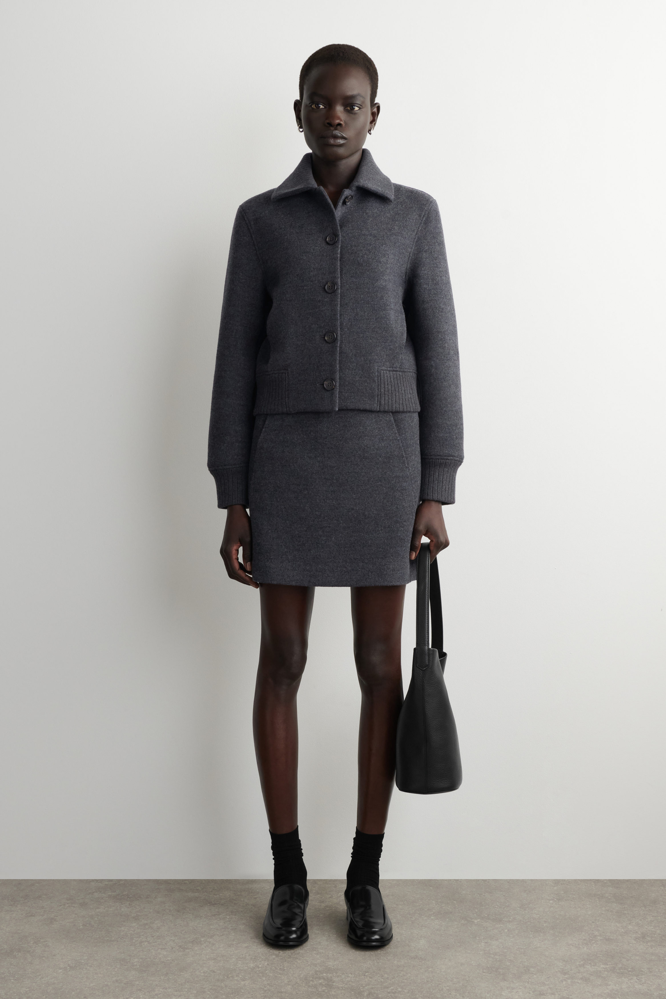 RIBBED-COLLAR BOILED MERINO WOOL JACKET - DARK GRAY | COS US